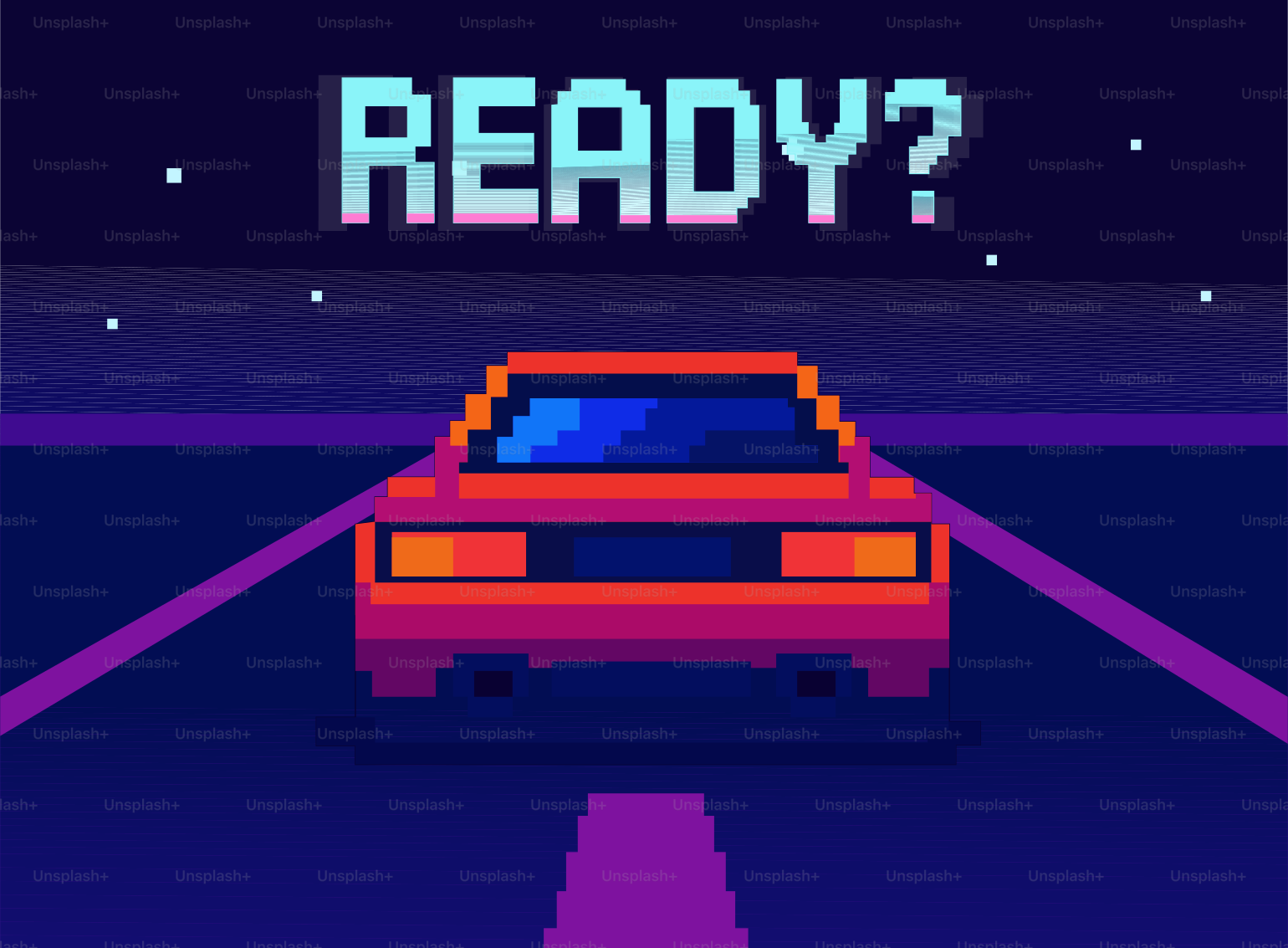 Un coche pixelado se prepara para correr.