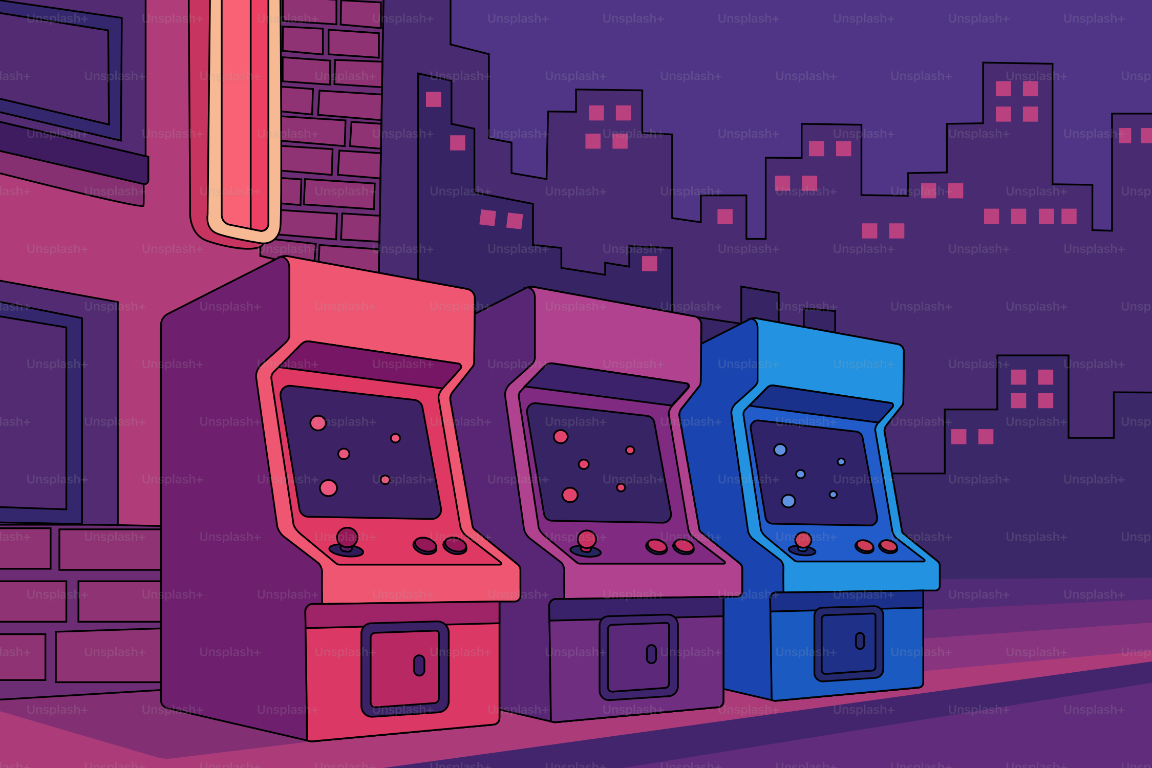 Des jeux d’arcade rétro sous des lumières néon