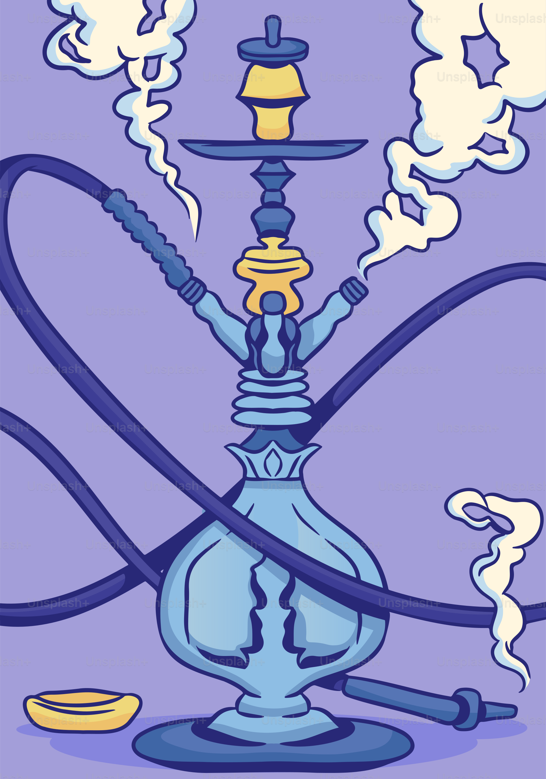 煙のついた水タバコのカラフルなイラスト。