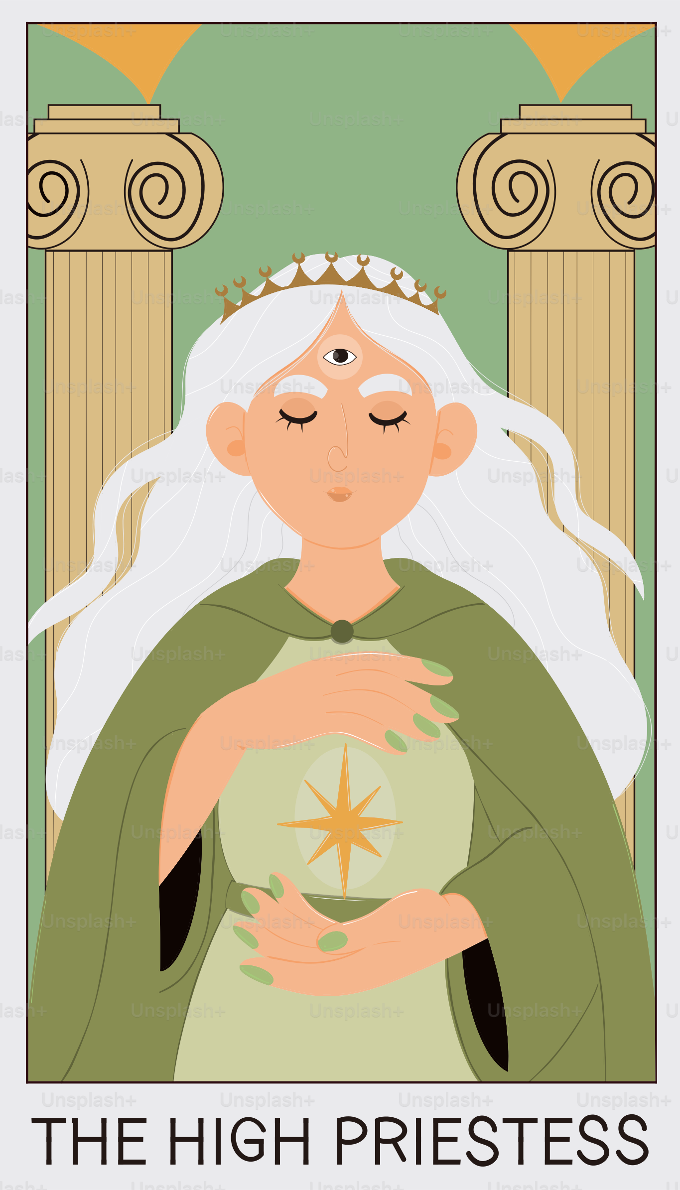 Die Darstellung der Tarotkarte der Hohepriesterin.