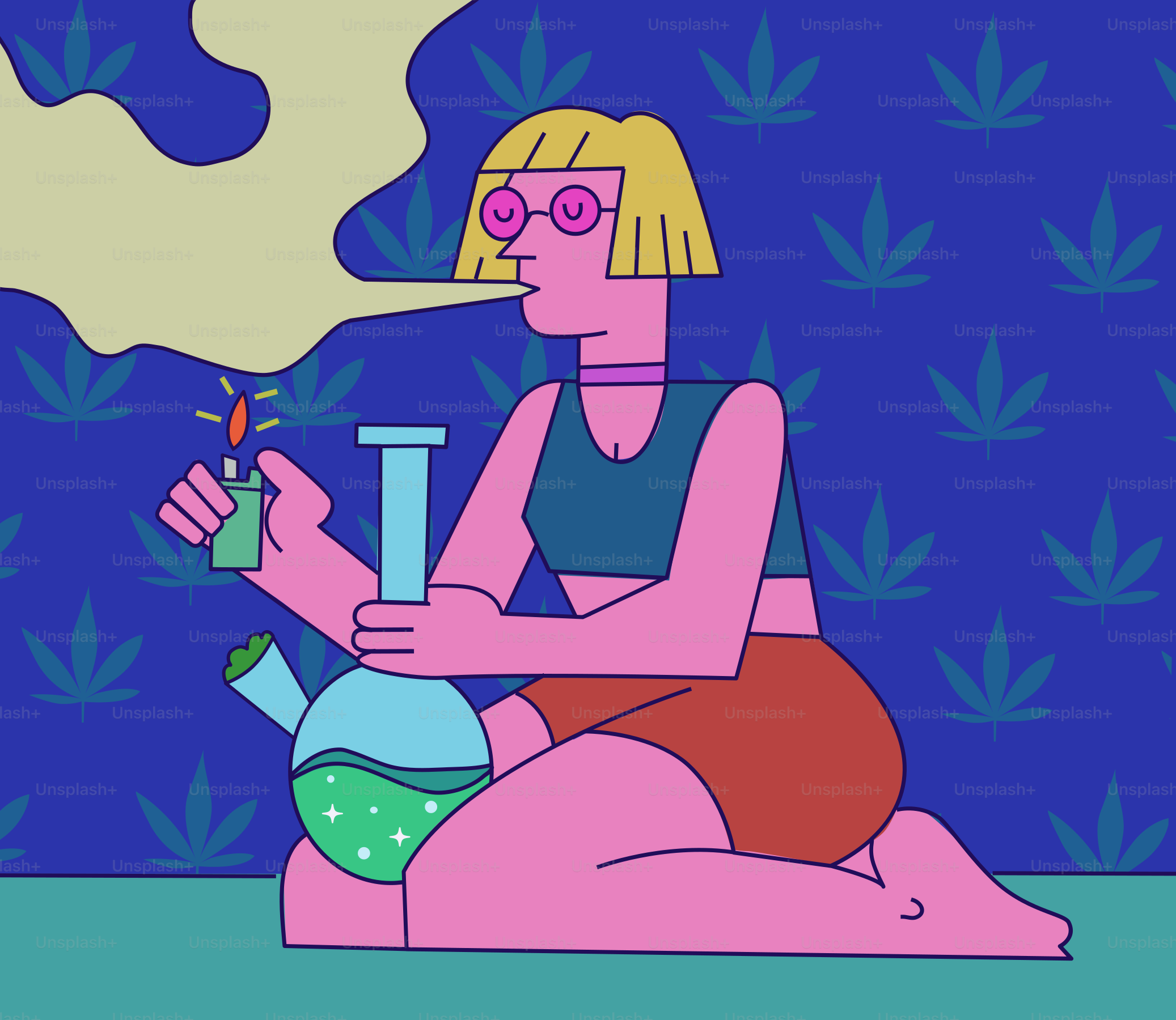 A woman is smoking from a bong.