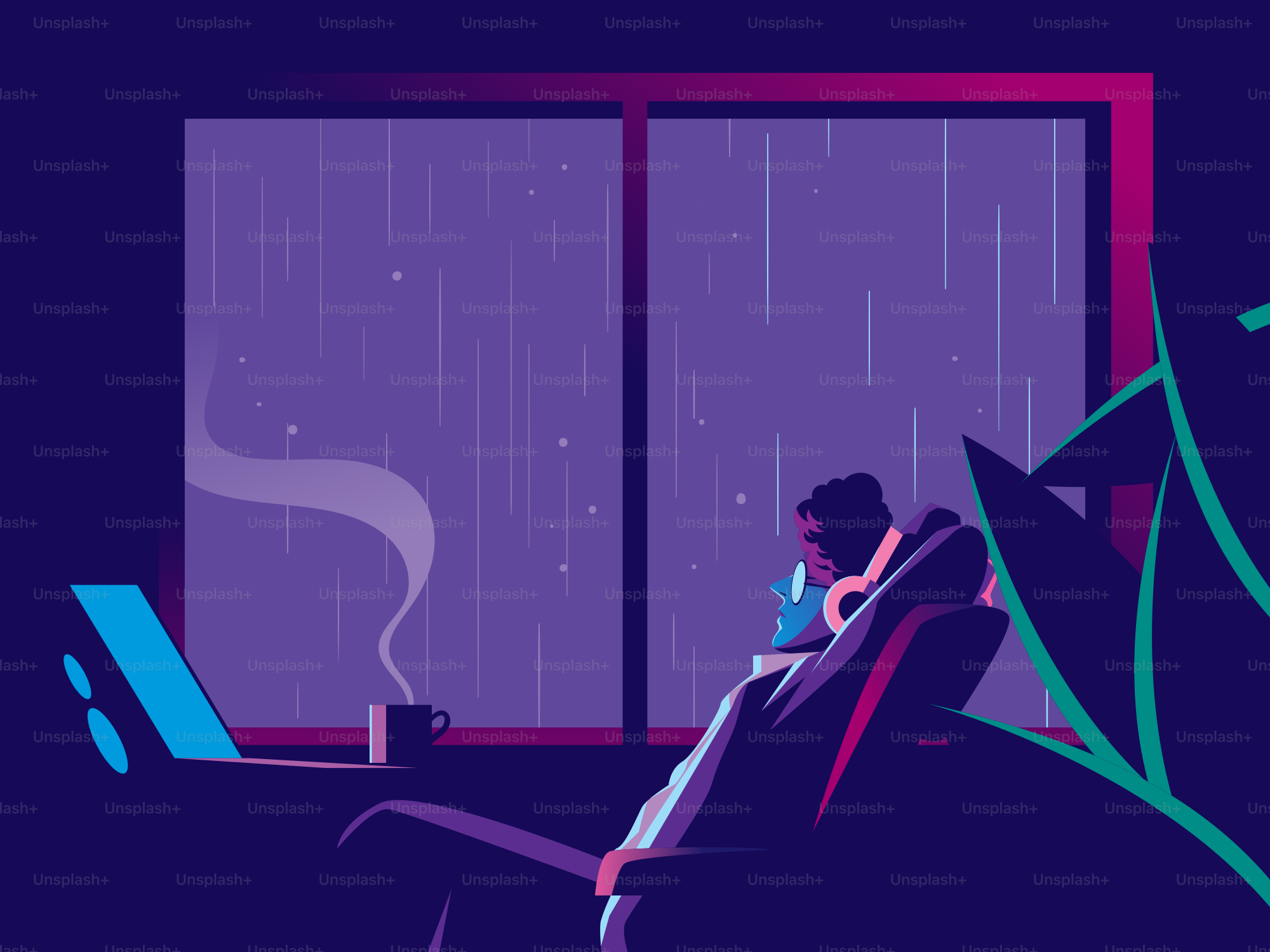 L'uomo si rilassa in casa mentre guarda la notte piovosa.