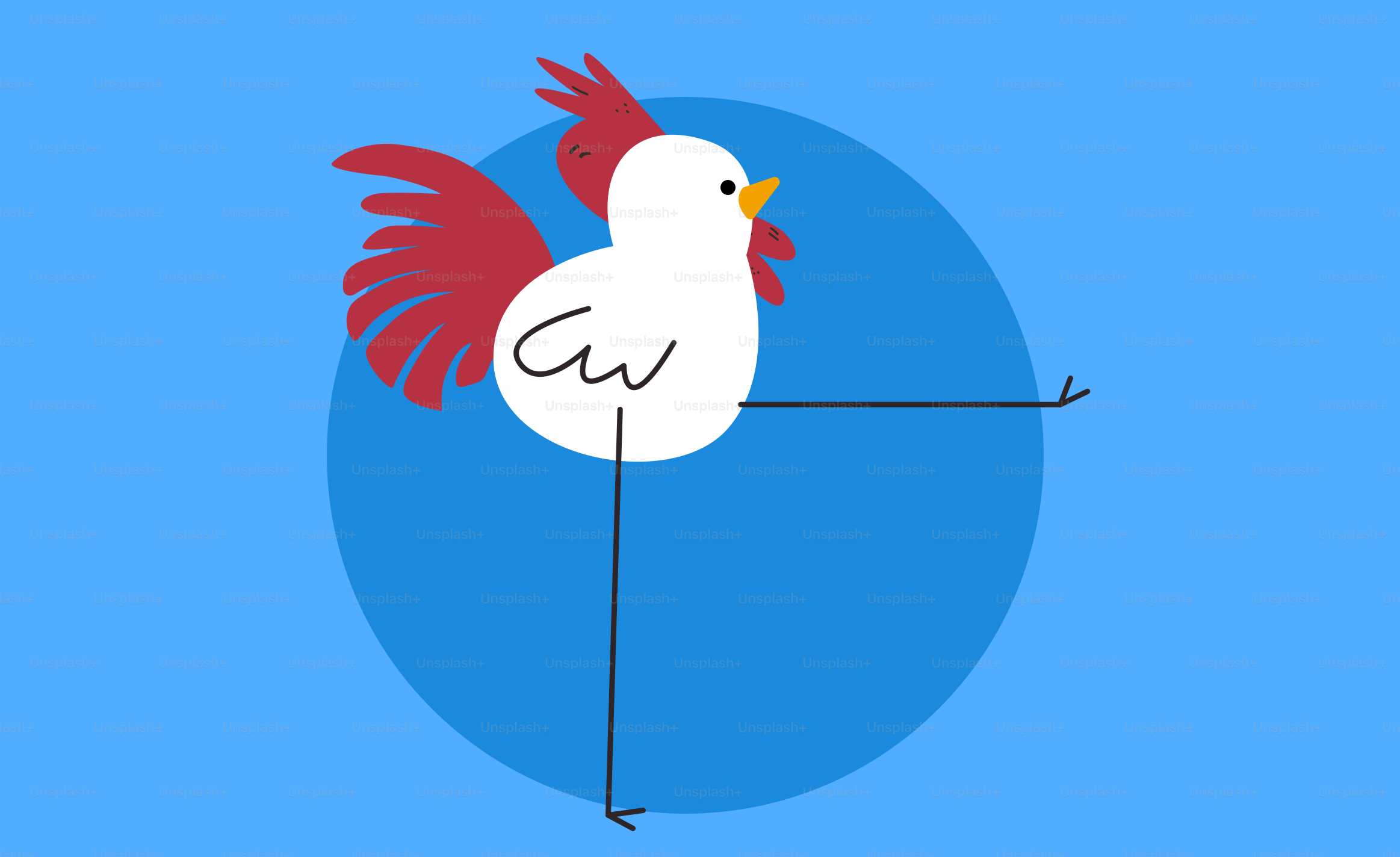 Un gallo de dibujos animados se equilibra elegantemente.