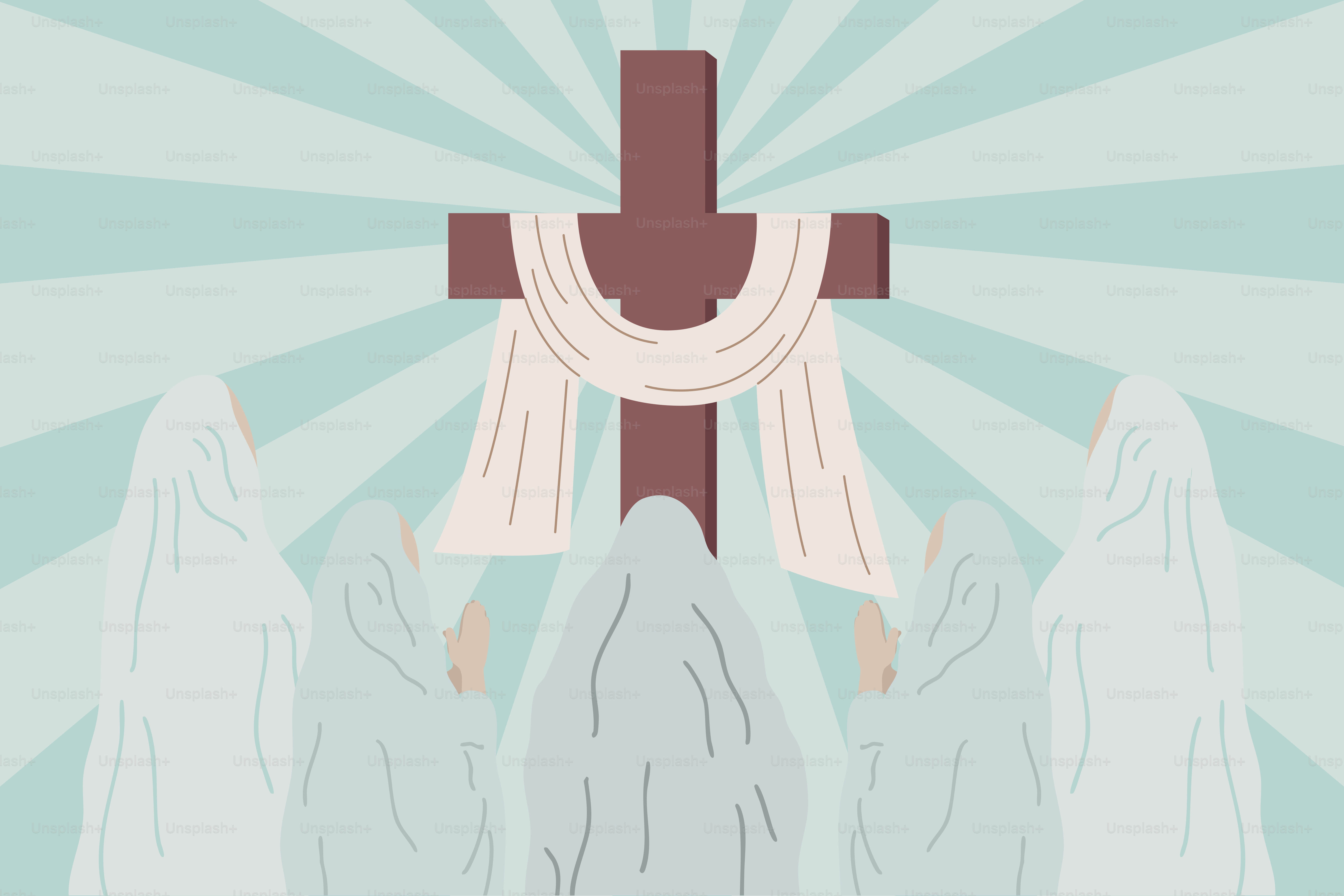 Women worship the cross, christ's symbol.