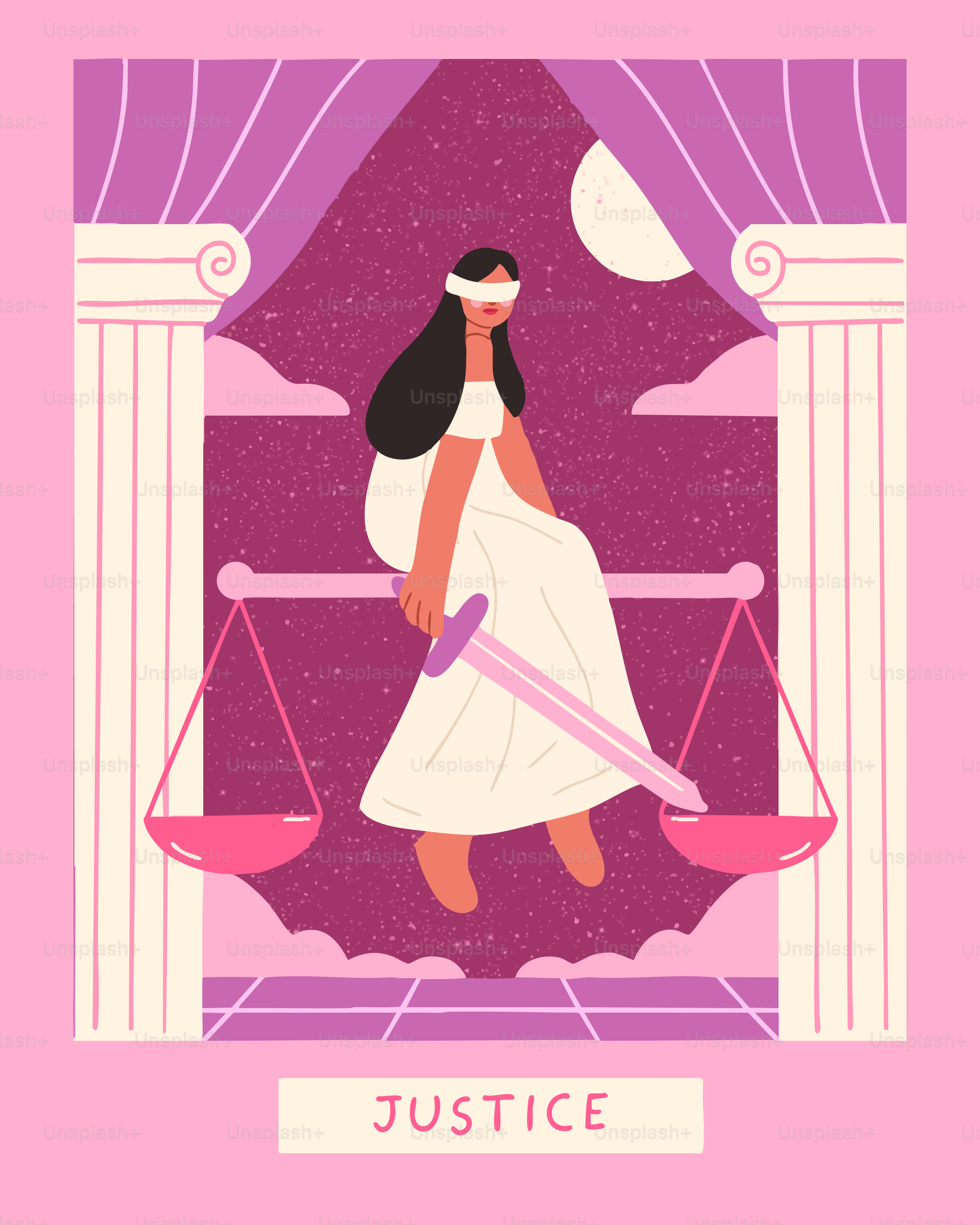 Uma senhora vendada segura uma espada, representando a justiça.