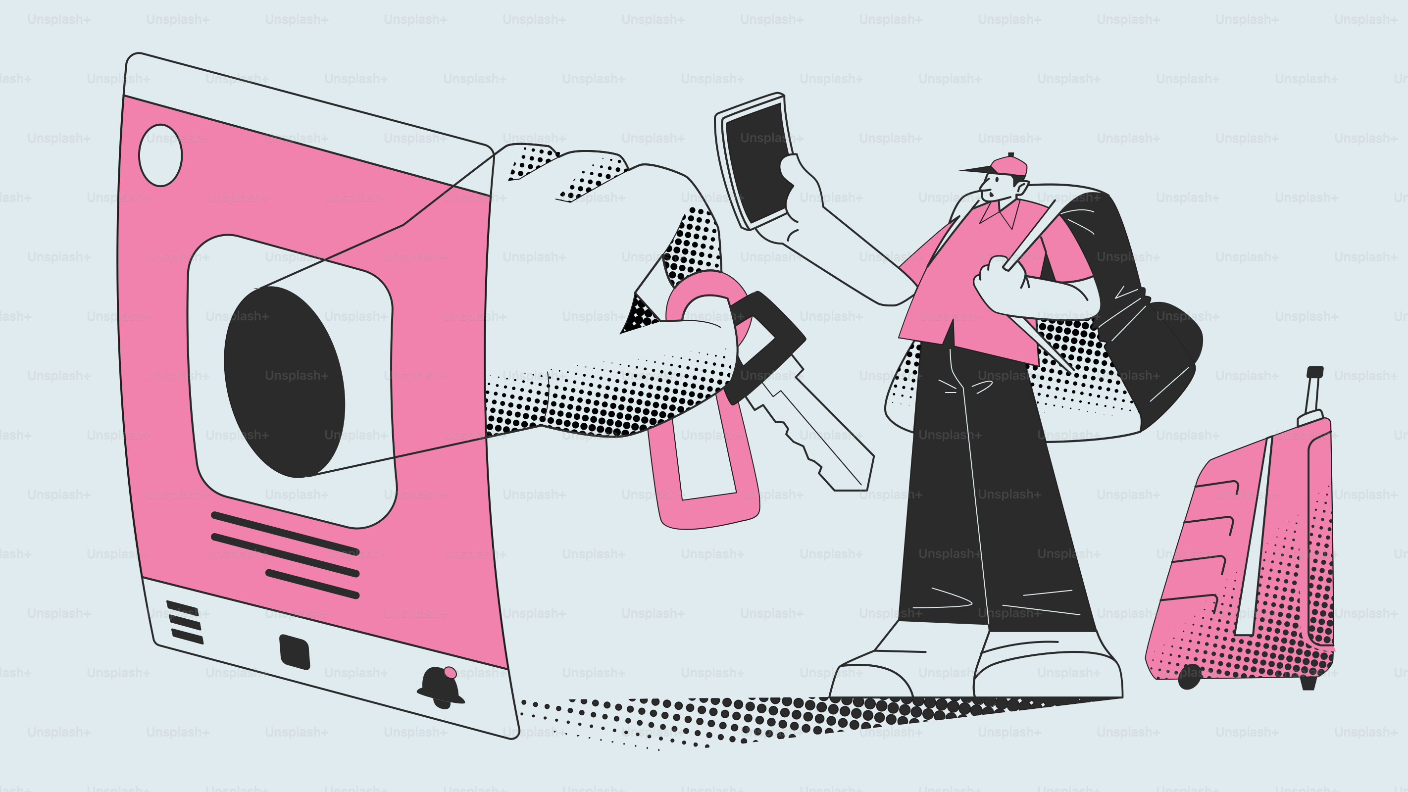 A traveler gets keys and prepares to leave.