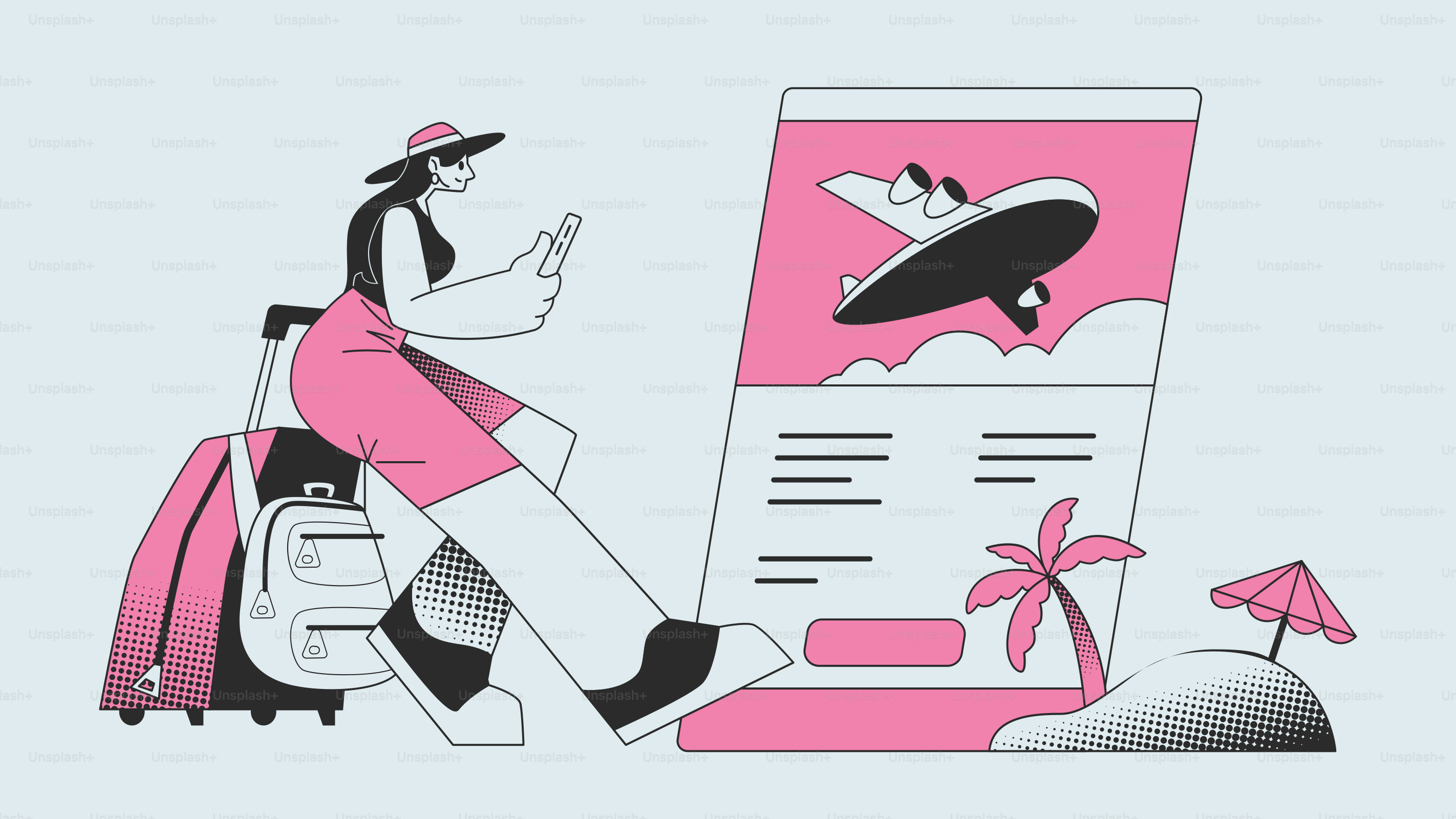 Frau plant ihre Reise online.