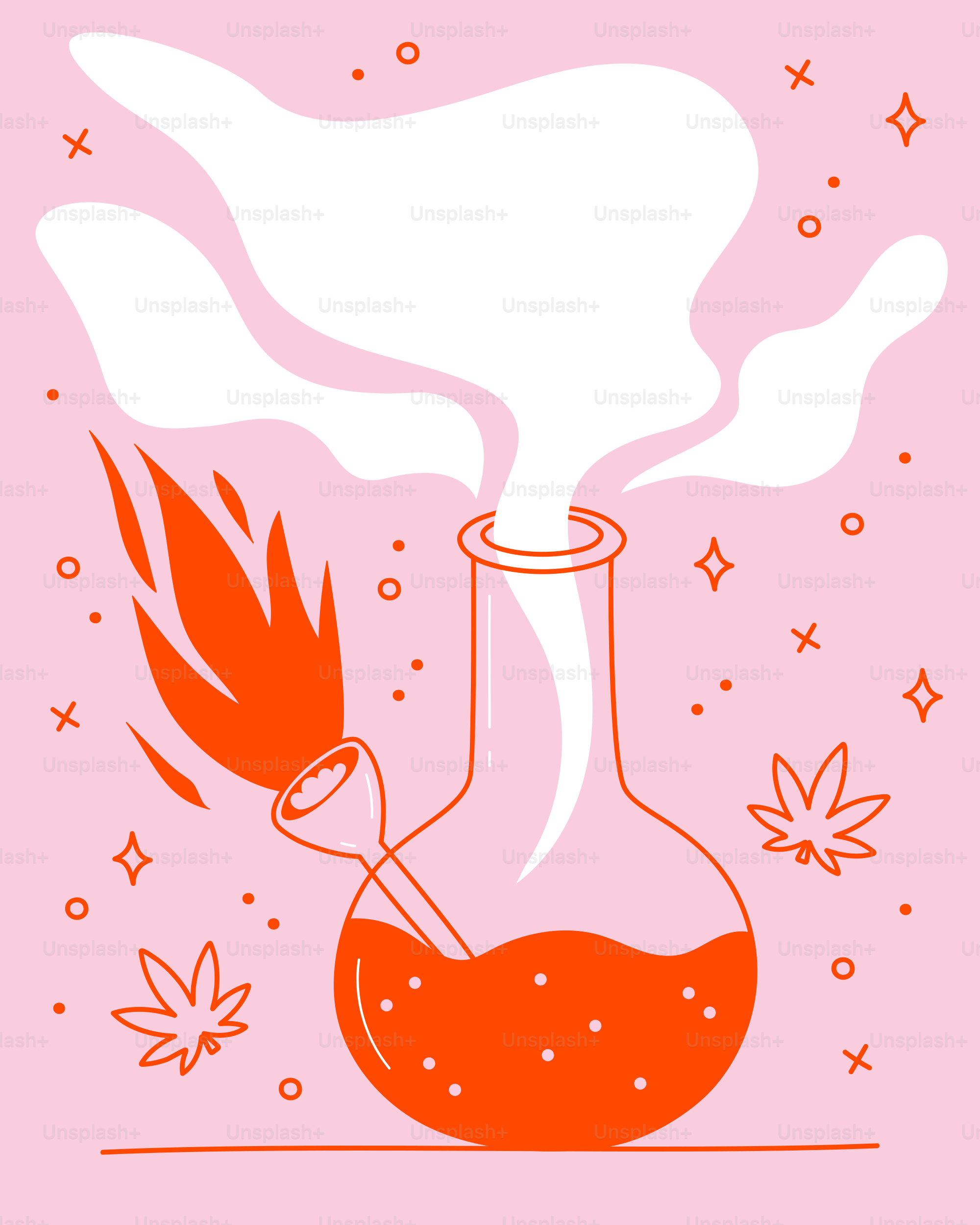 A bong with smoke and flames, ready to be smoked.