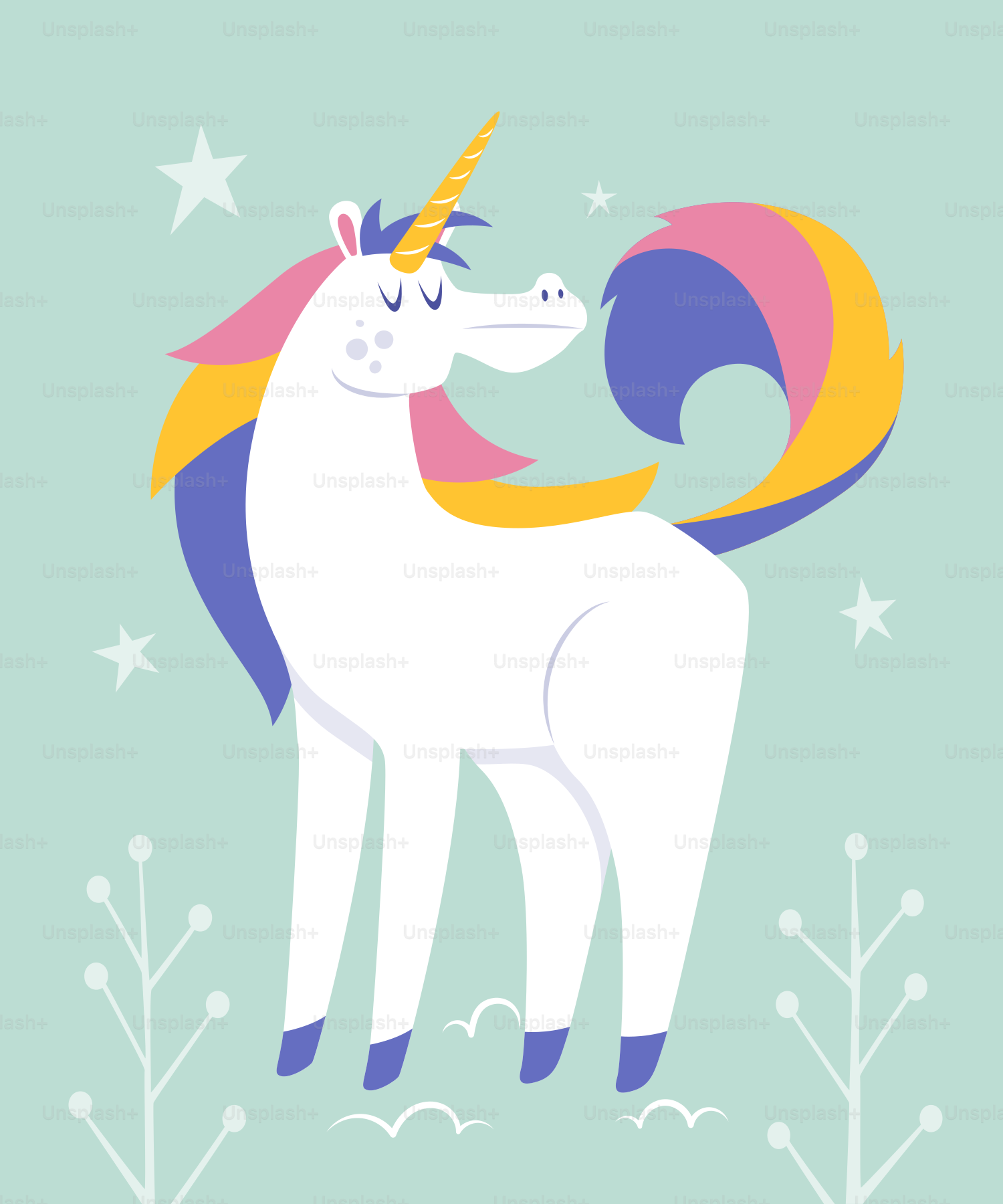 A whimsical unicorn standing gracefully amidst stars.