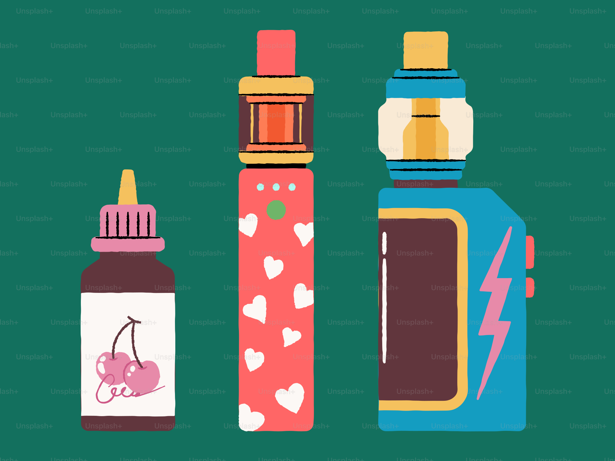 Vape liquid and electronic cigarettes on display.