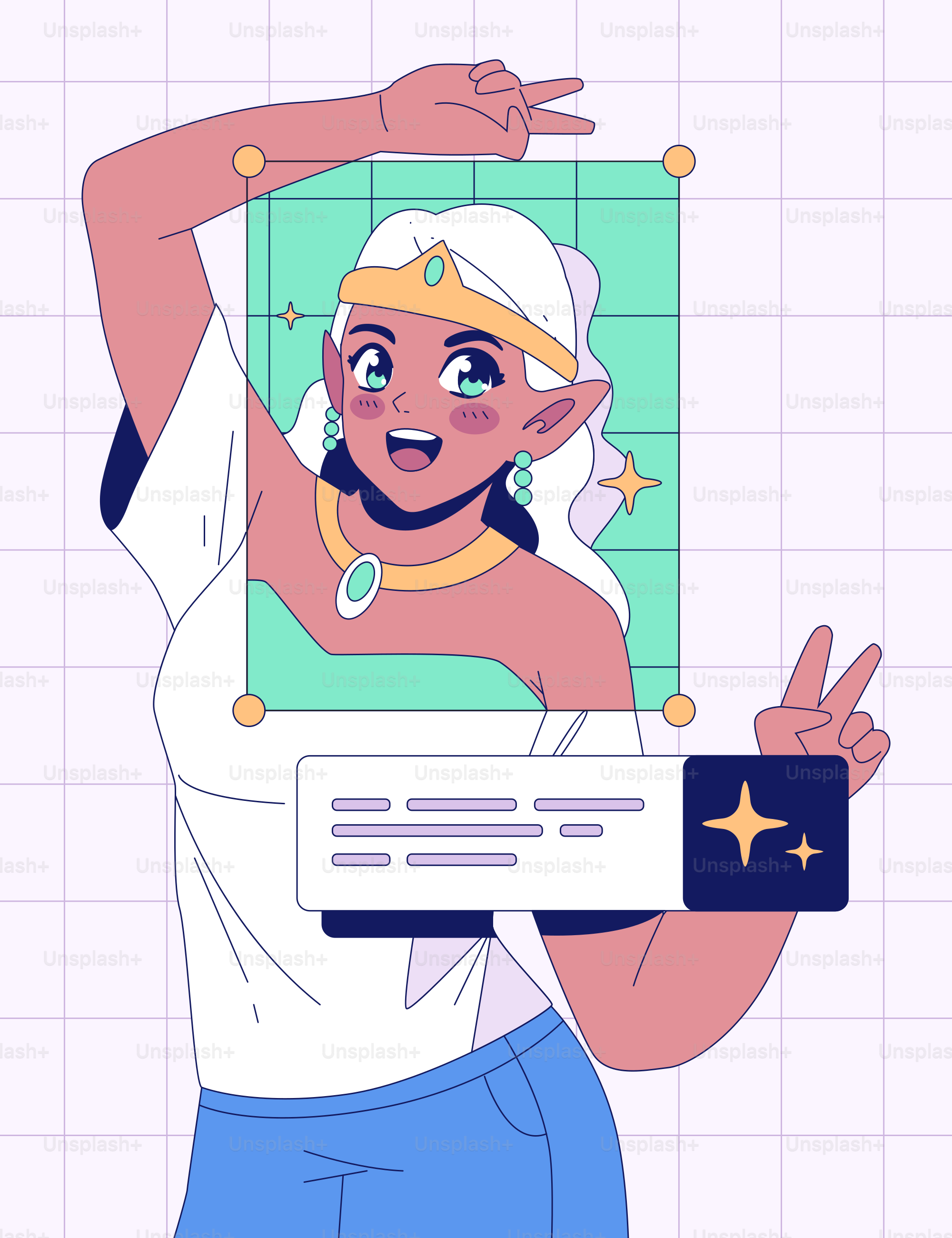 An elf smiles, surrounded by editing elements.