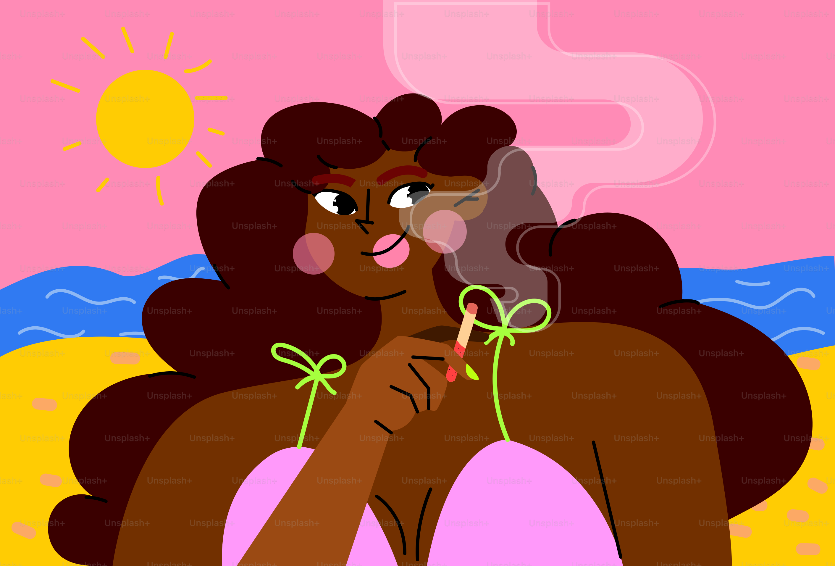 Woman enjoying a smoke on a sunny beach.