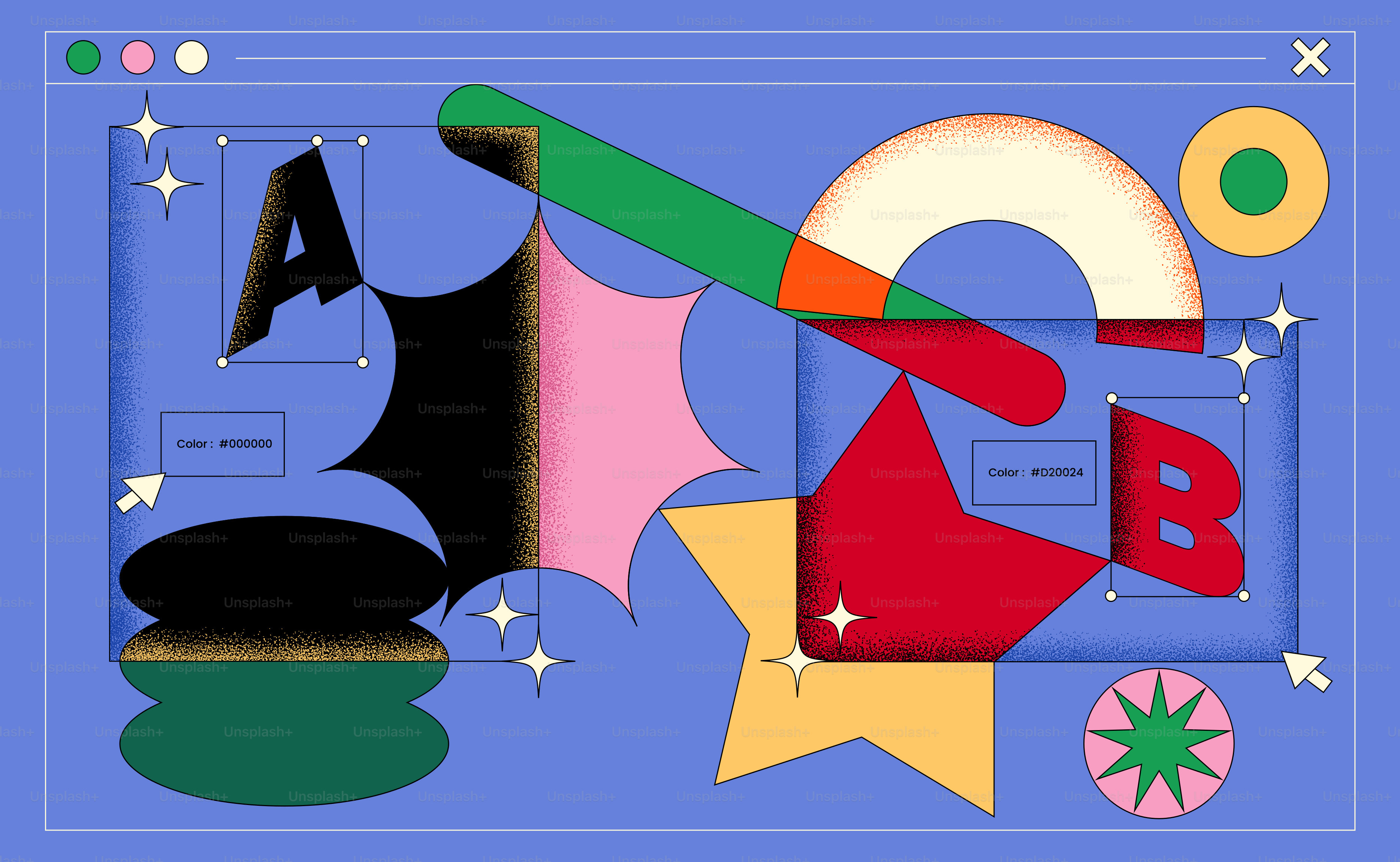 Abstract design elements are layered over a webpage.