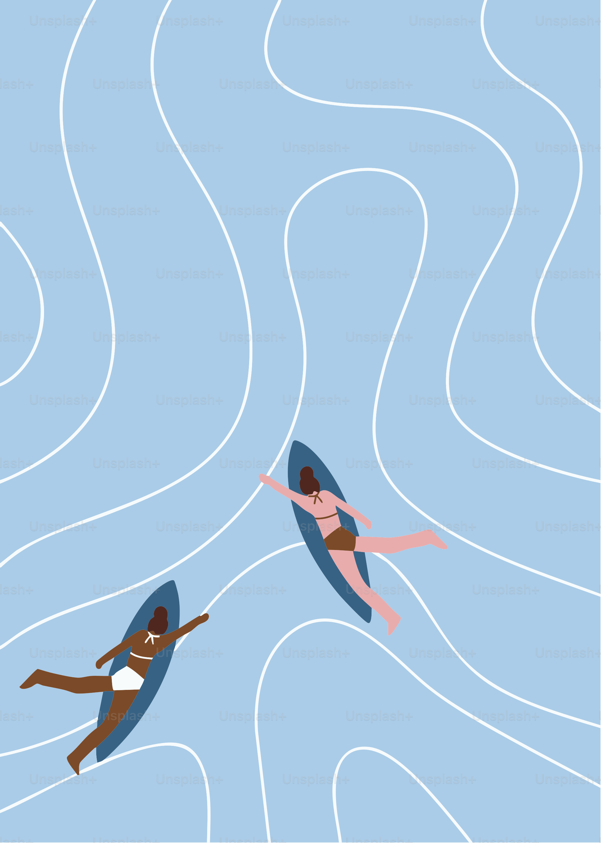 Two women are surfing in the ocean.