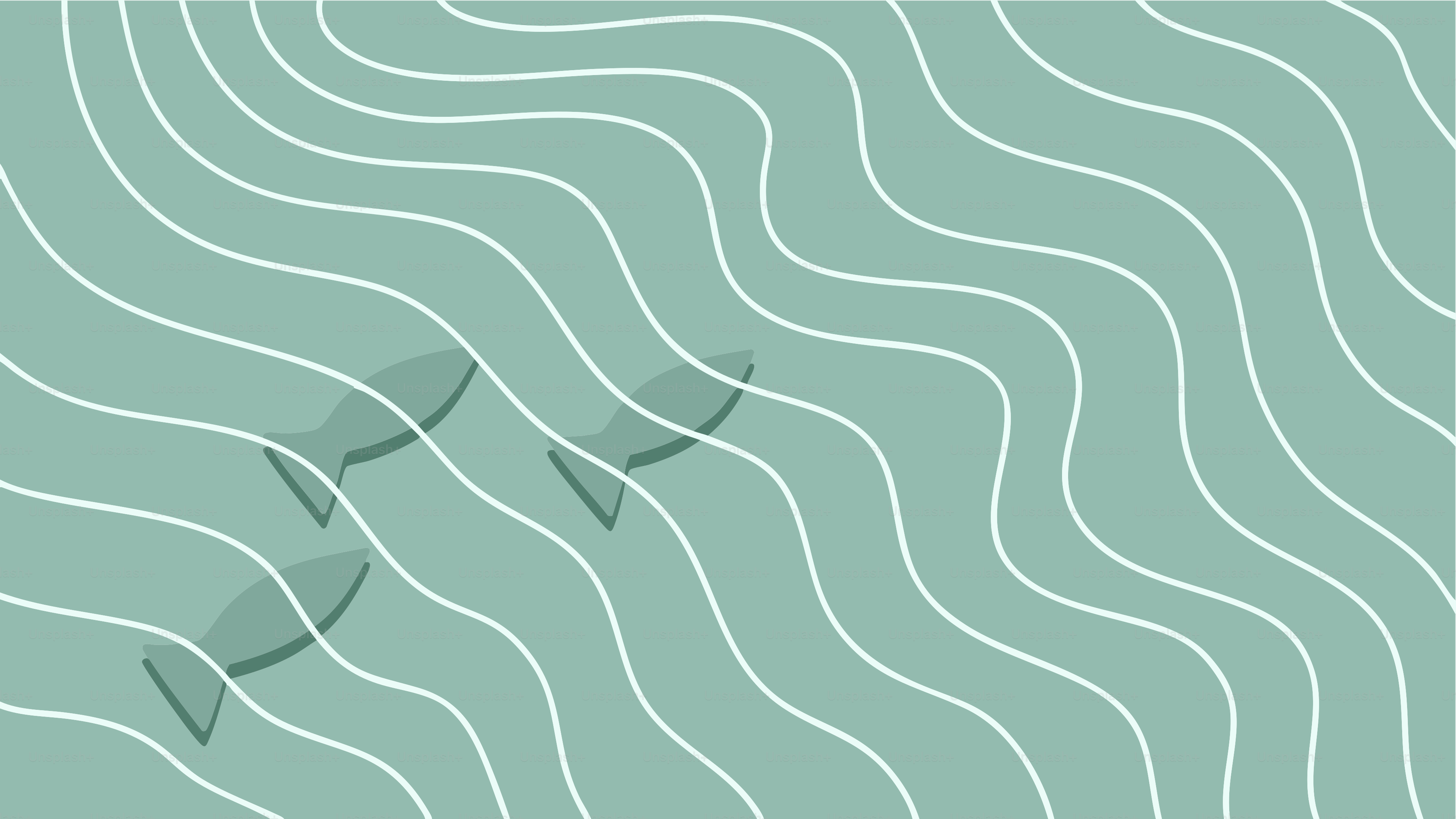 Fische, die mit wellenförmigen Leinen unter Wasser schwimmen.