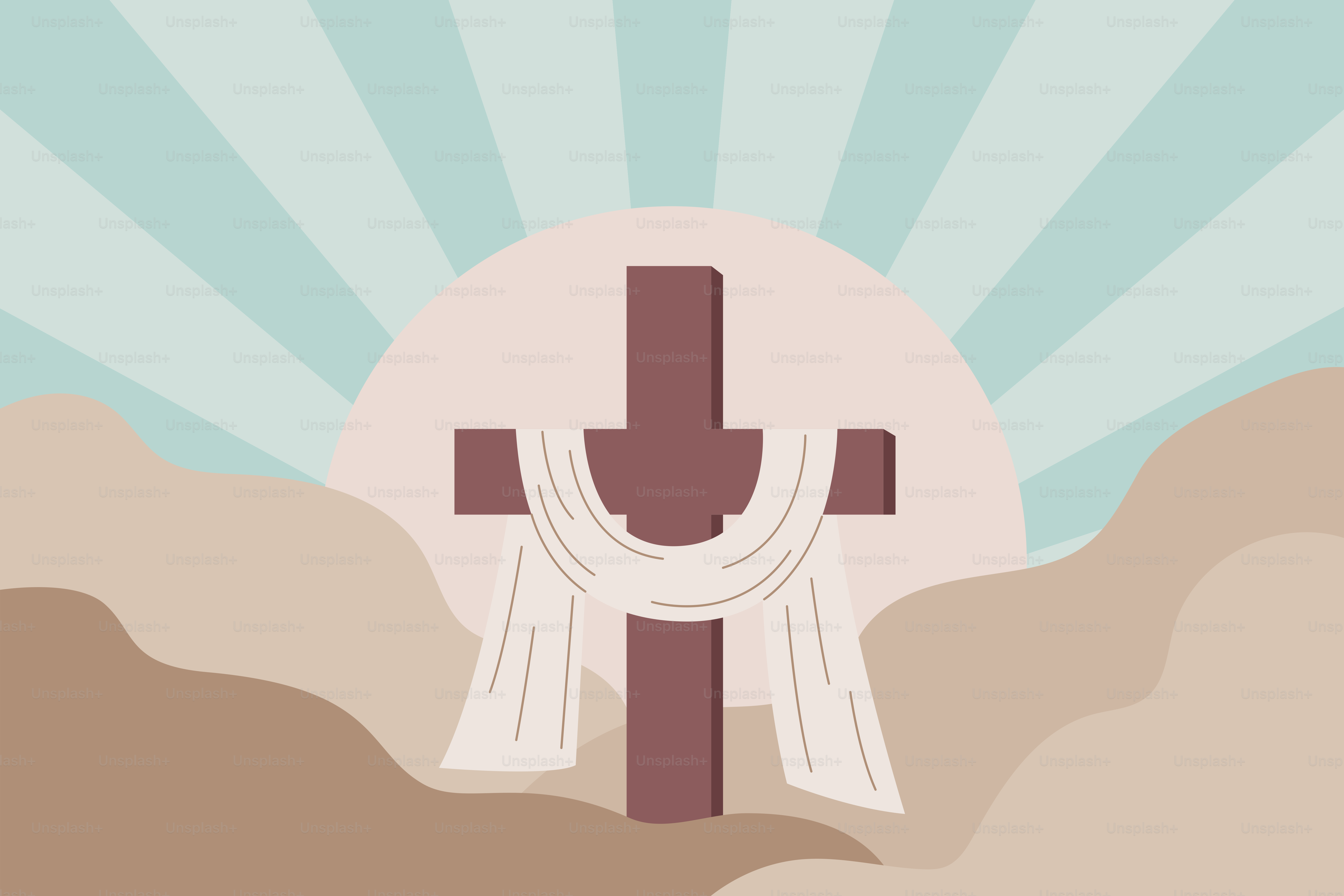 Uma cruz com pano esvoaçante simboliza a Páscoa.