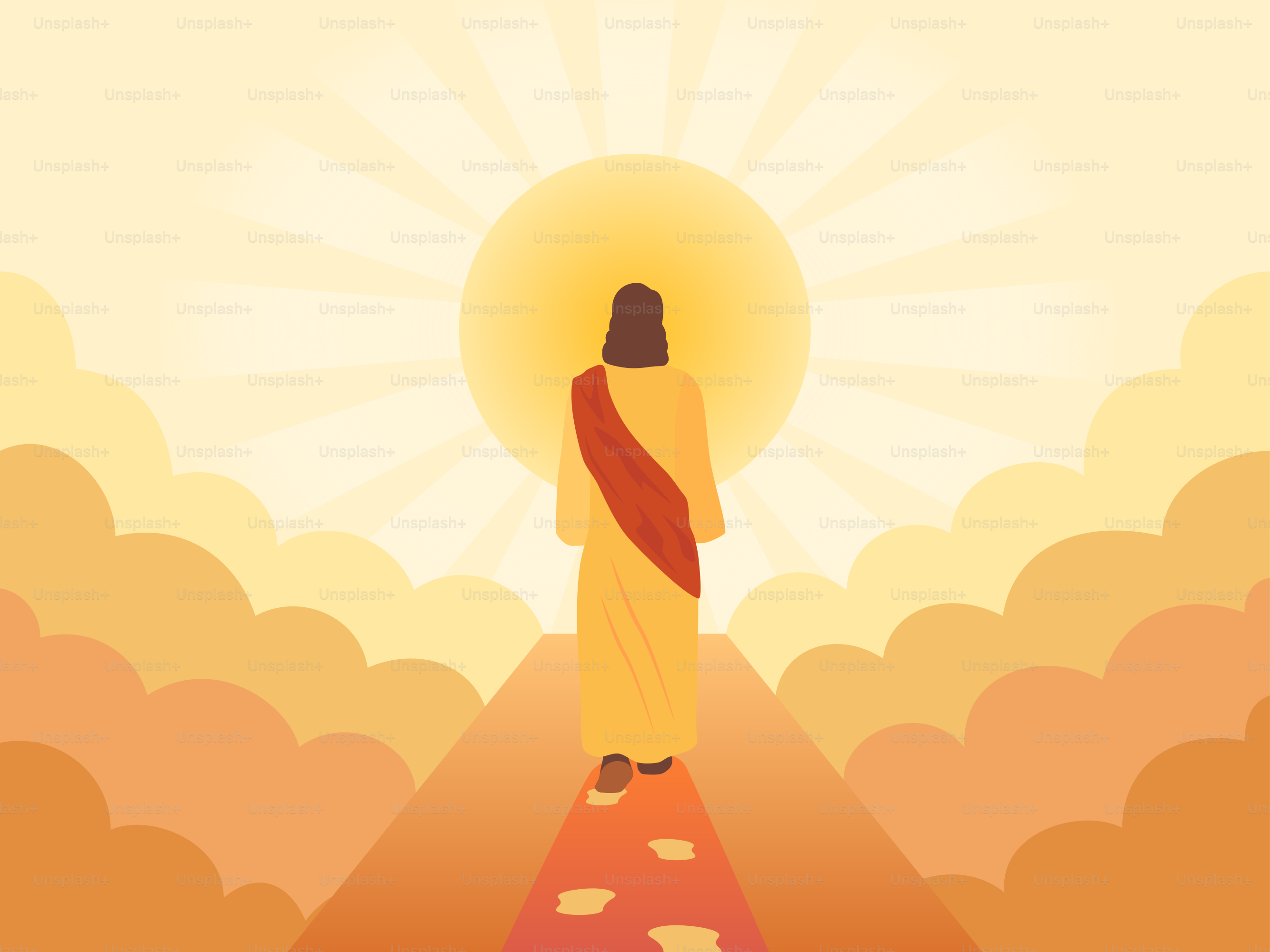 Jesus walks towards the light.