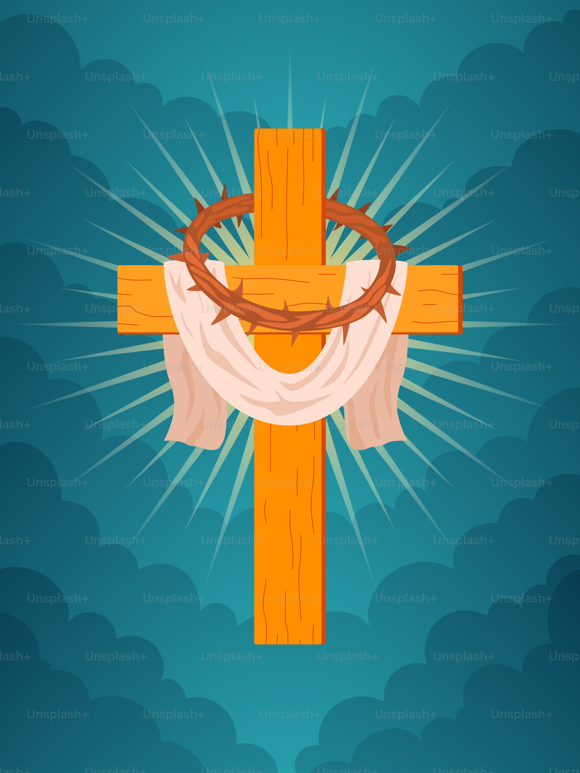 Cross with a crown of thorns and light.