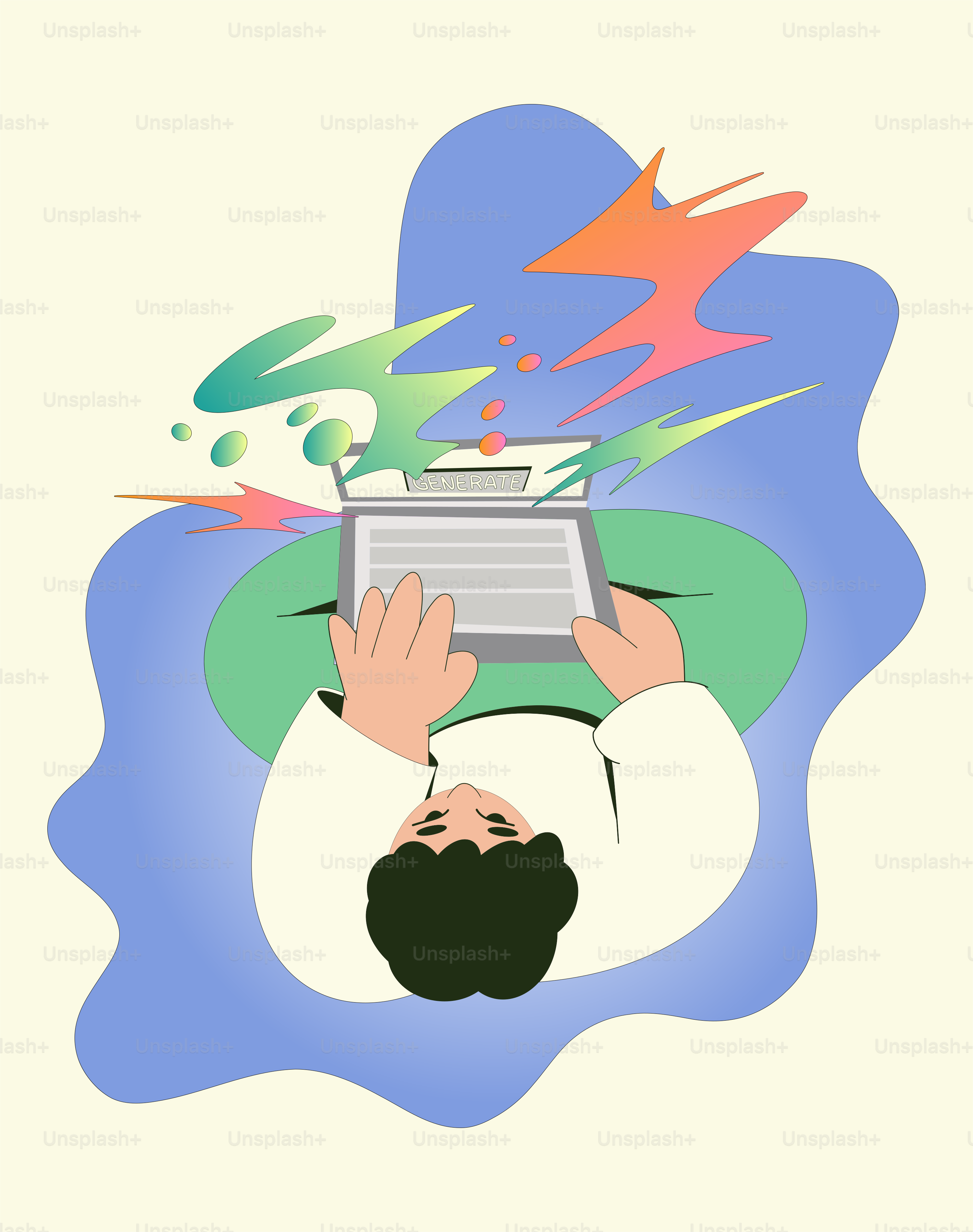 Someone is working on a laptop with colorful effects.