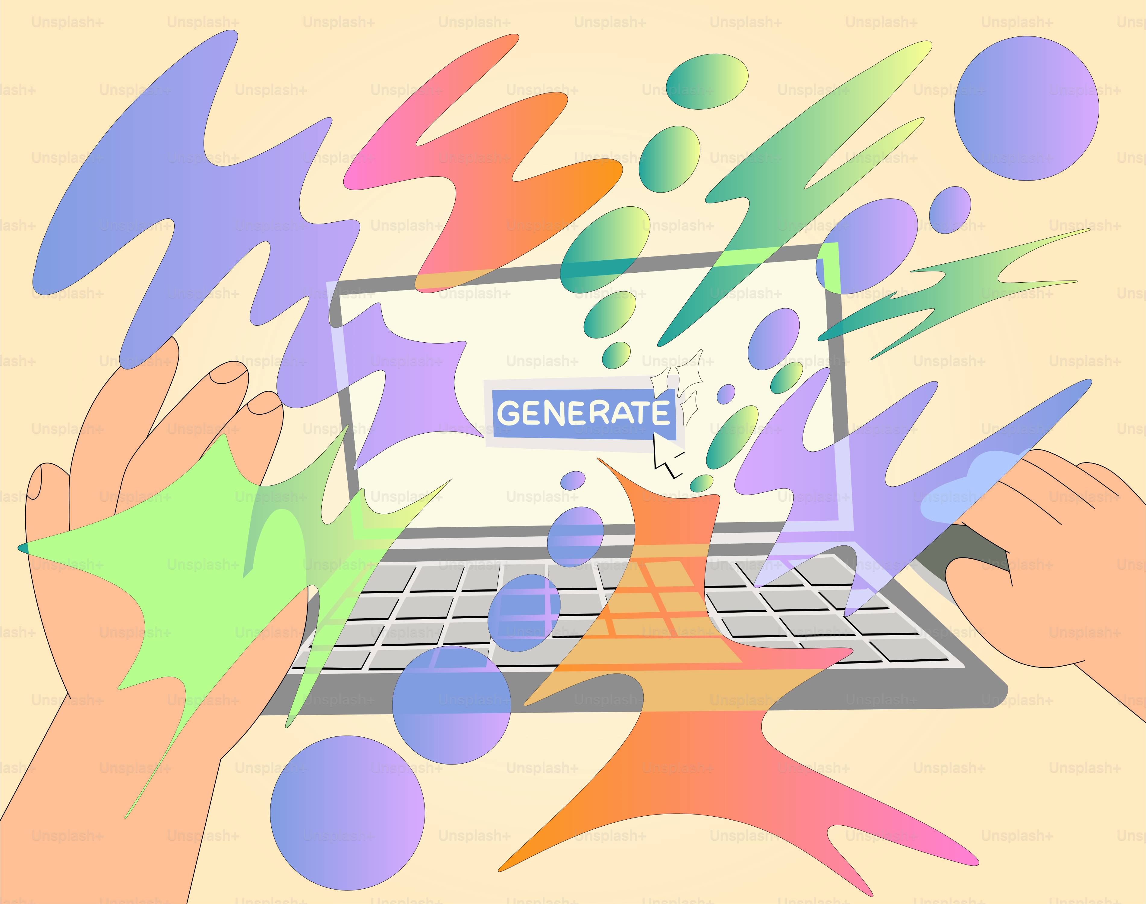 Generating colorful, creative designs on a laptop.