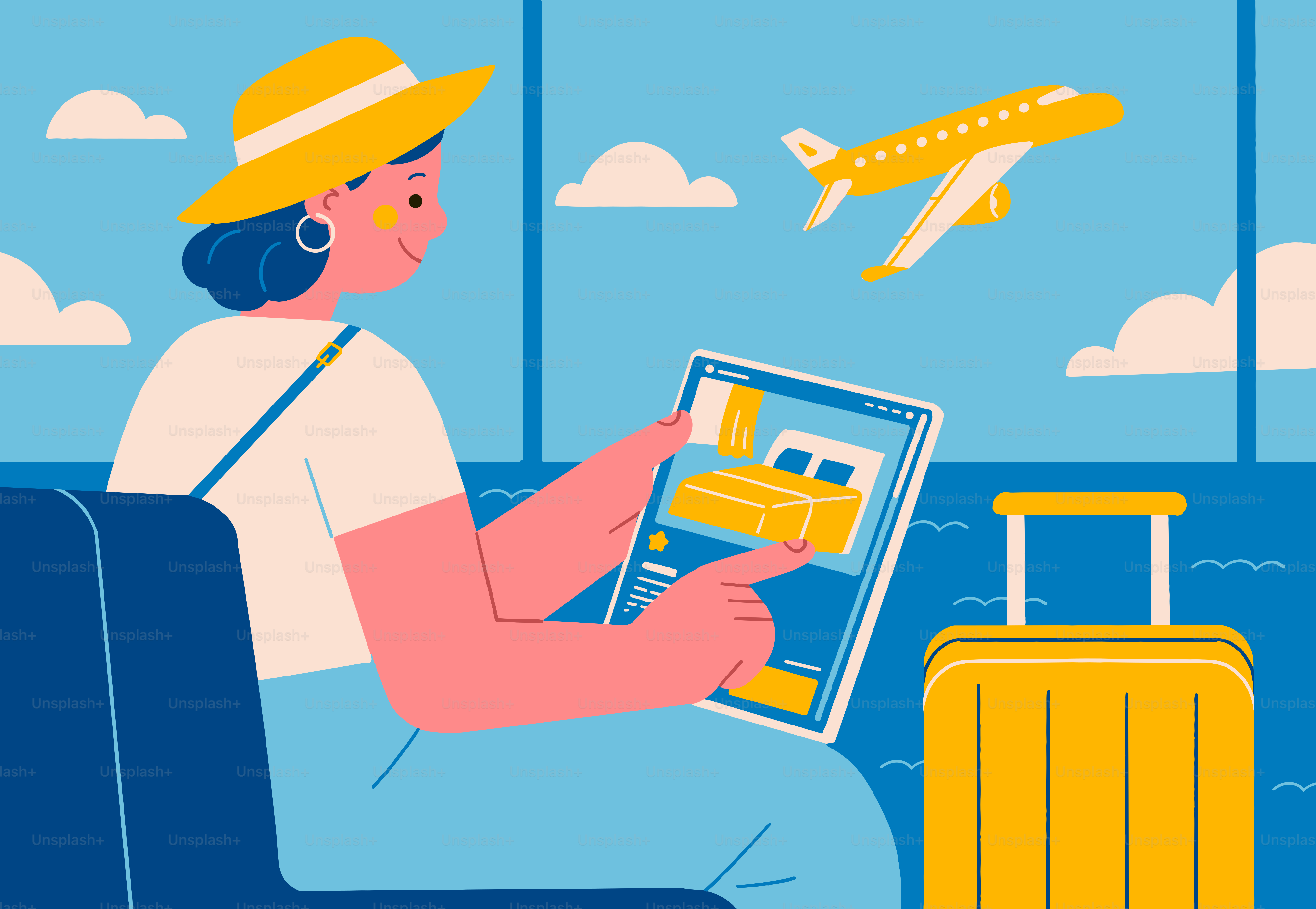 Woman books a hotel room at the airport.