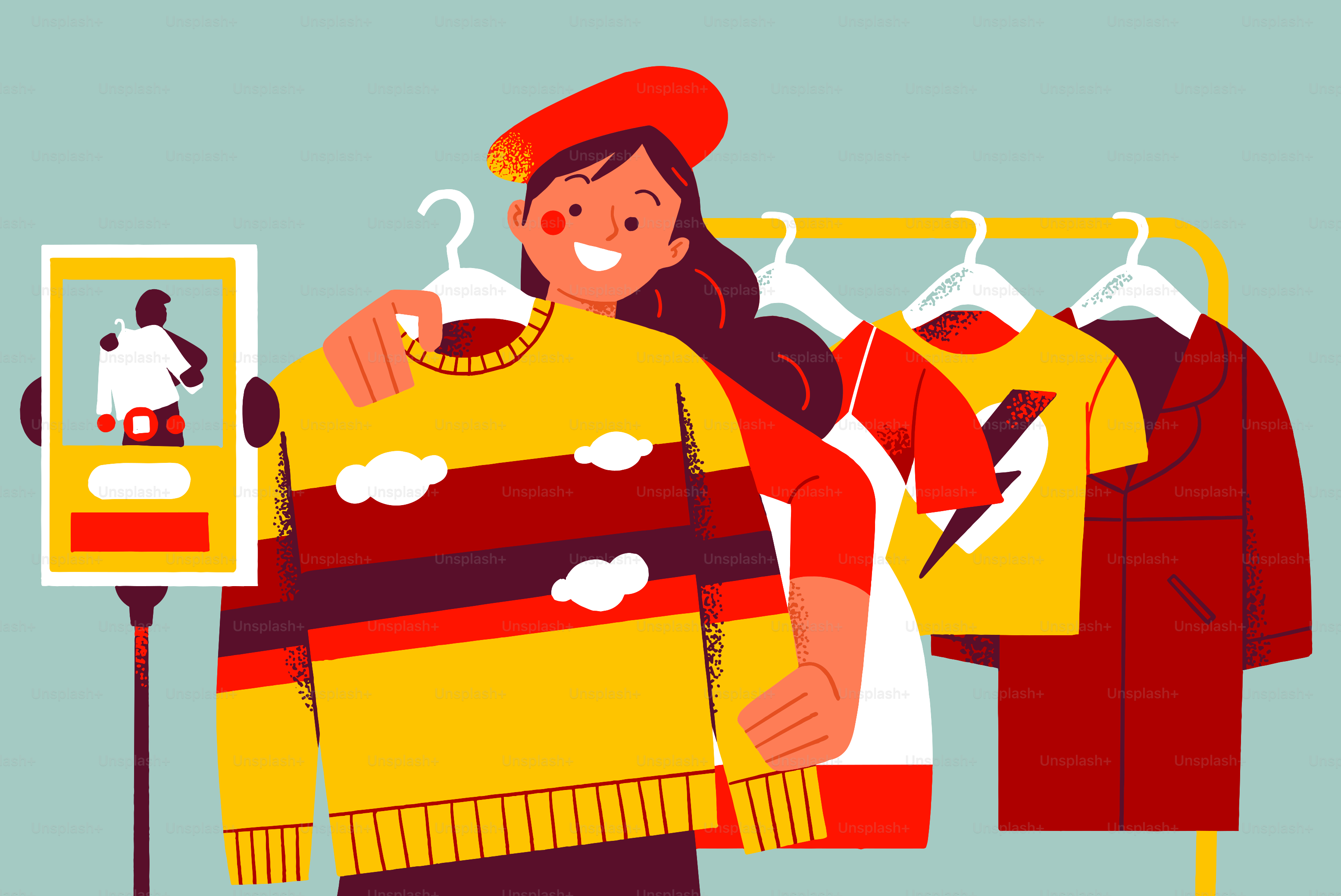 A woman is choosing clothes for purchase.