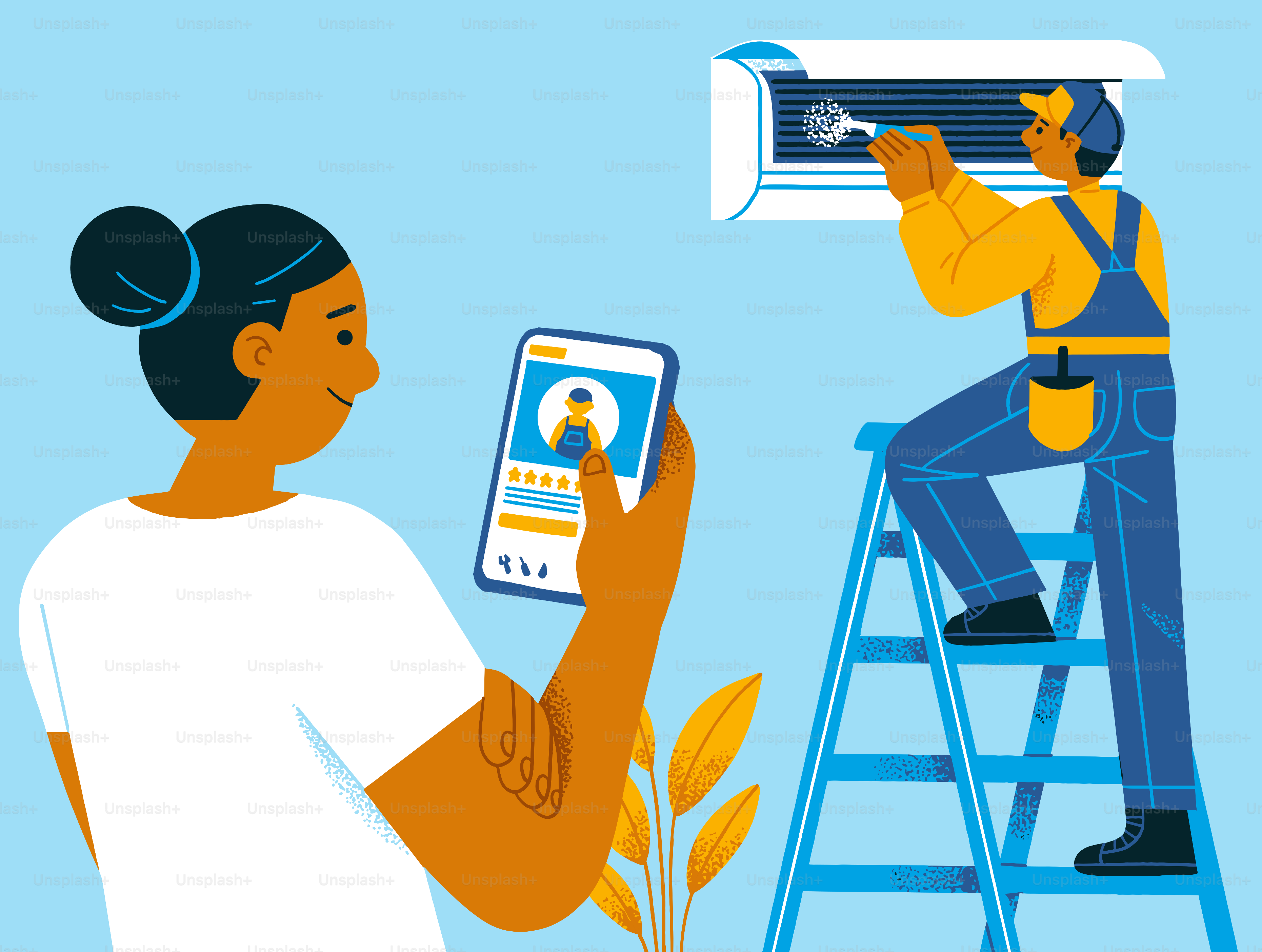 Une femme a embauché un réparateur de climatisation via l’application.
