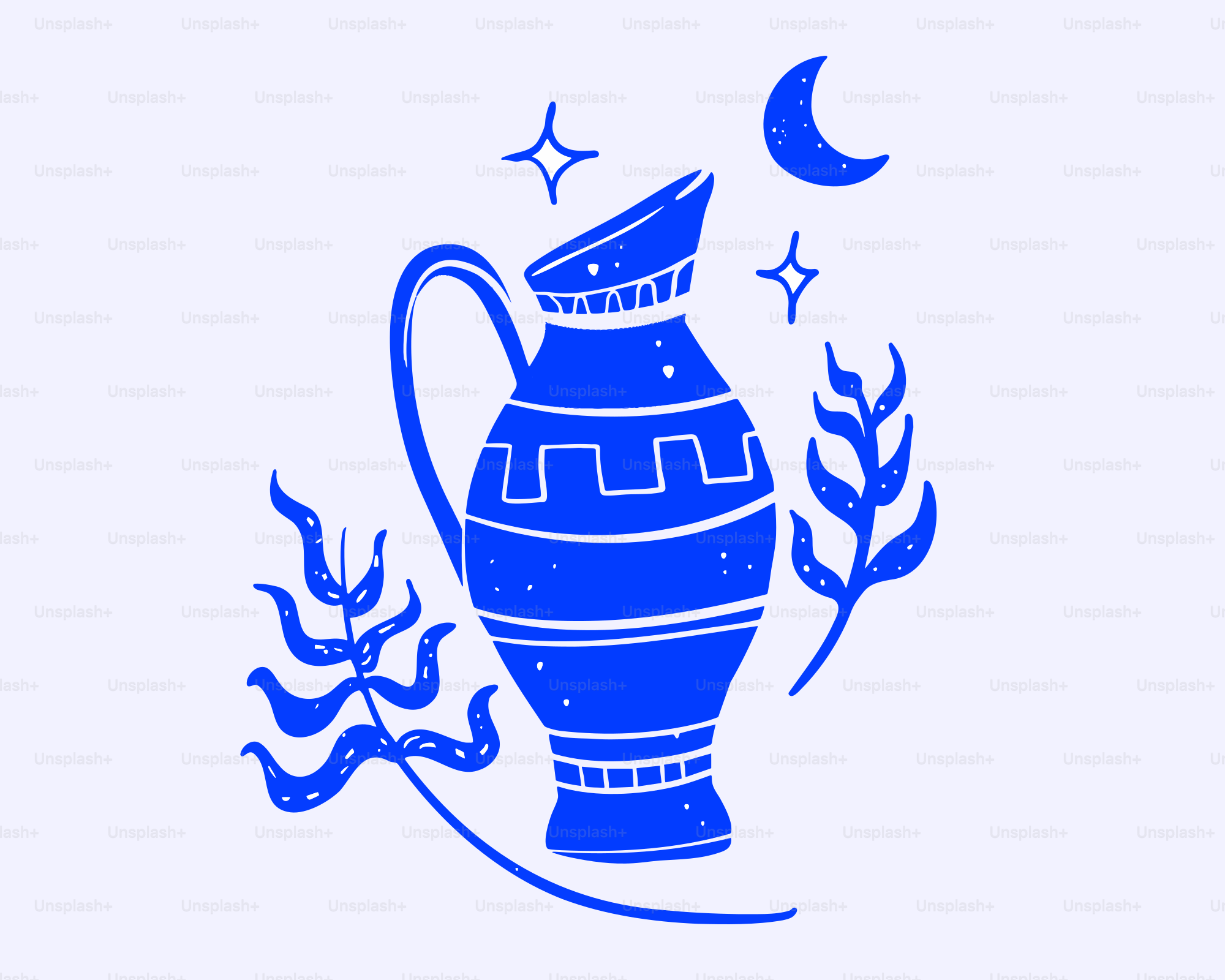 A blue vase and celestial elements.