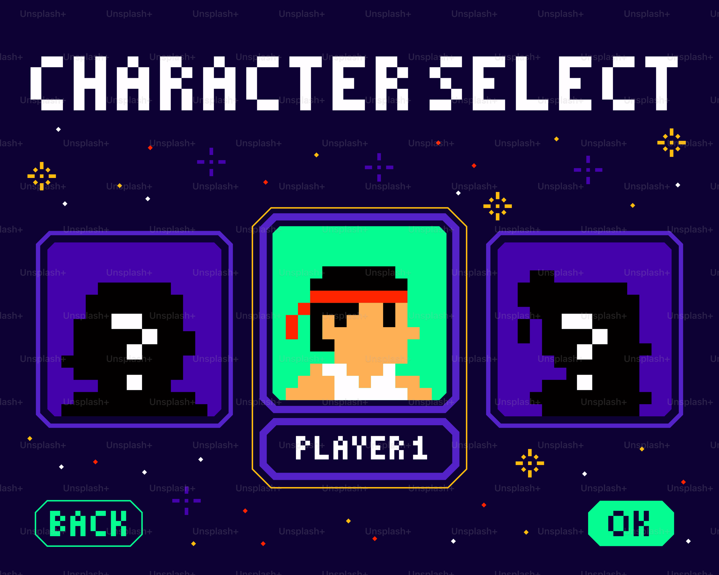 Character select screen from a retro video game. vector – Illustration  Image on Unsplash, image size:3000x2400