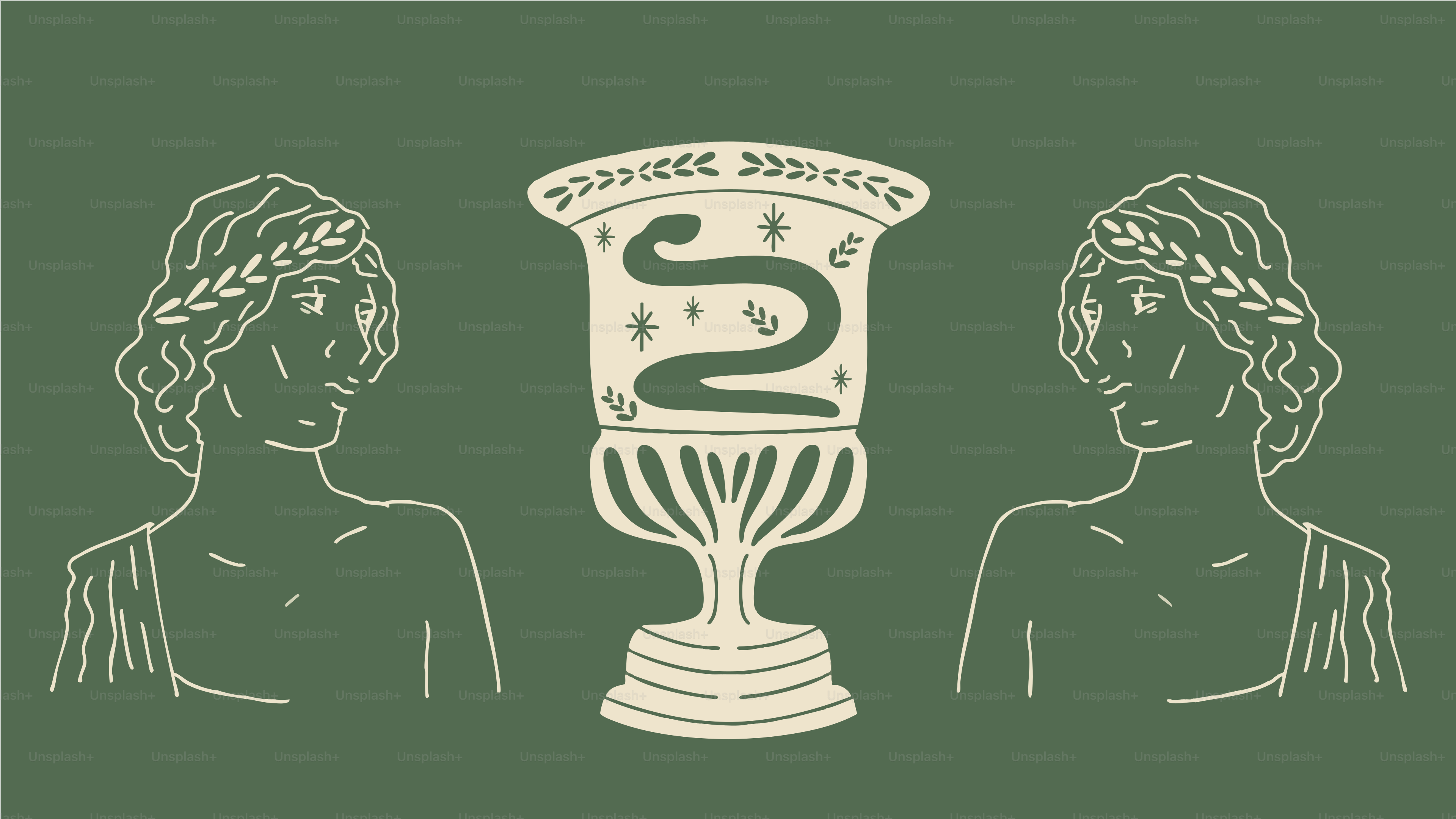 Two greek statues with a chalice.