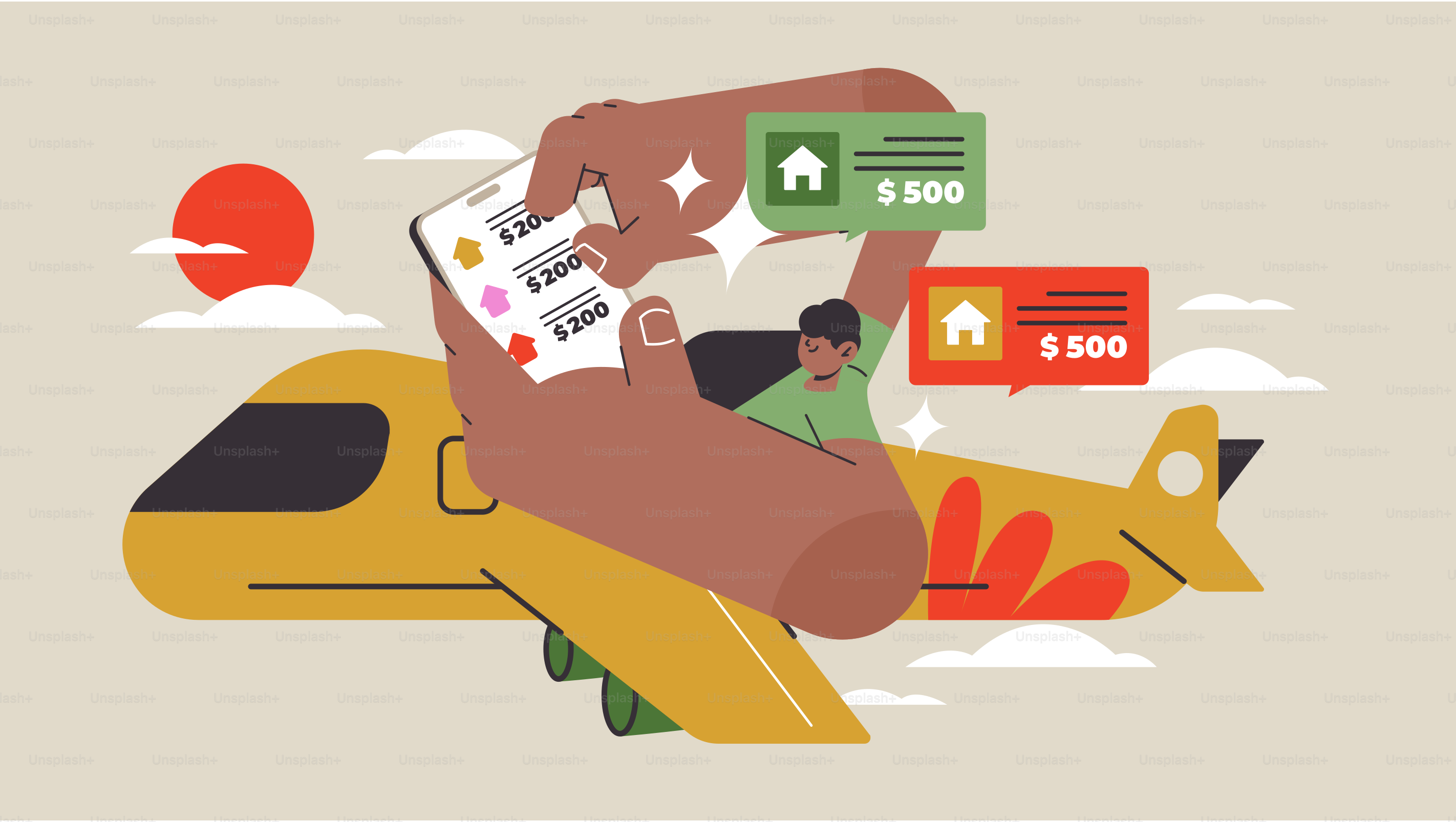 Buying property while traveling on a plane.