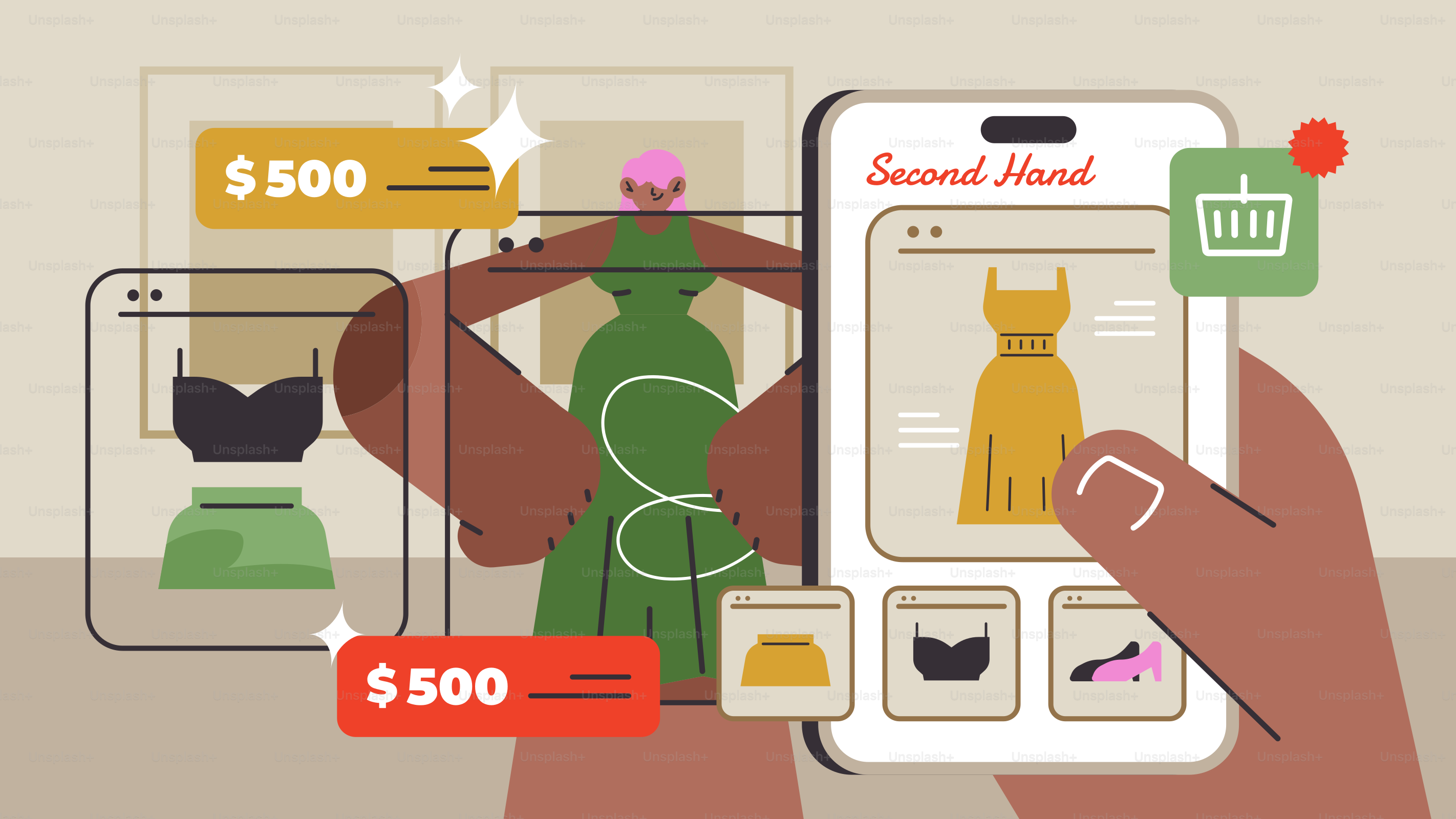 Buying and selling second-hand clothes online.