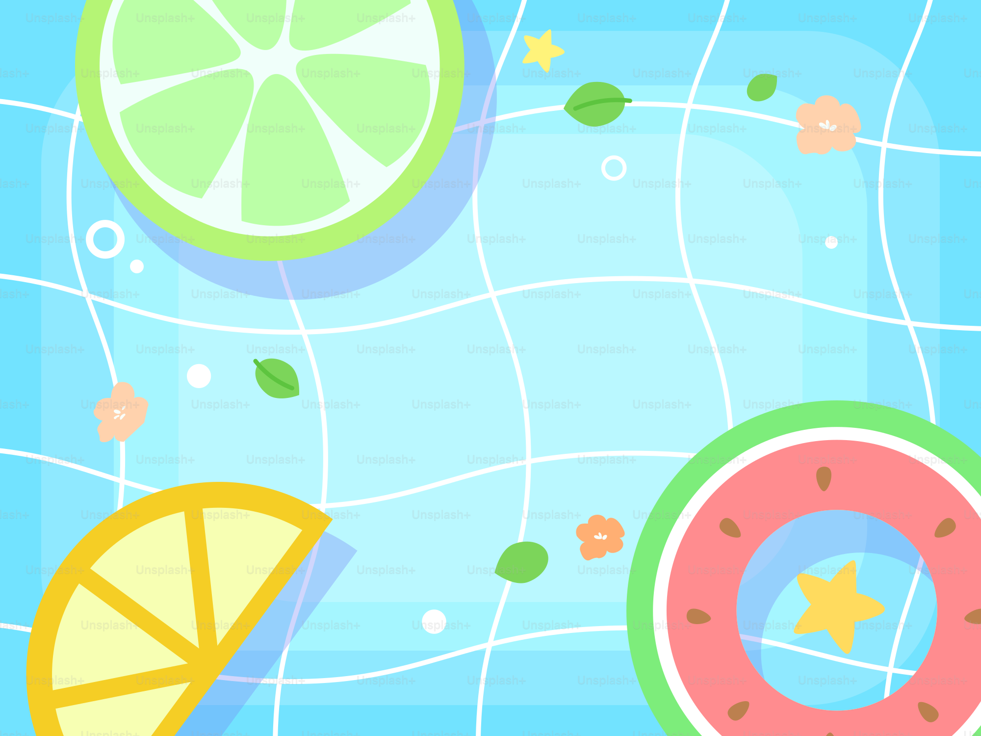 Frutas flotando en una refrescante piscina.