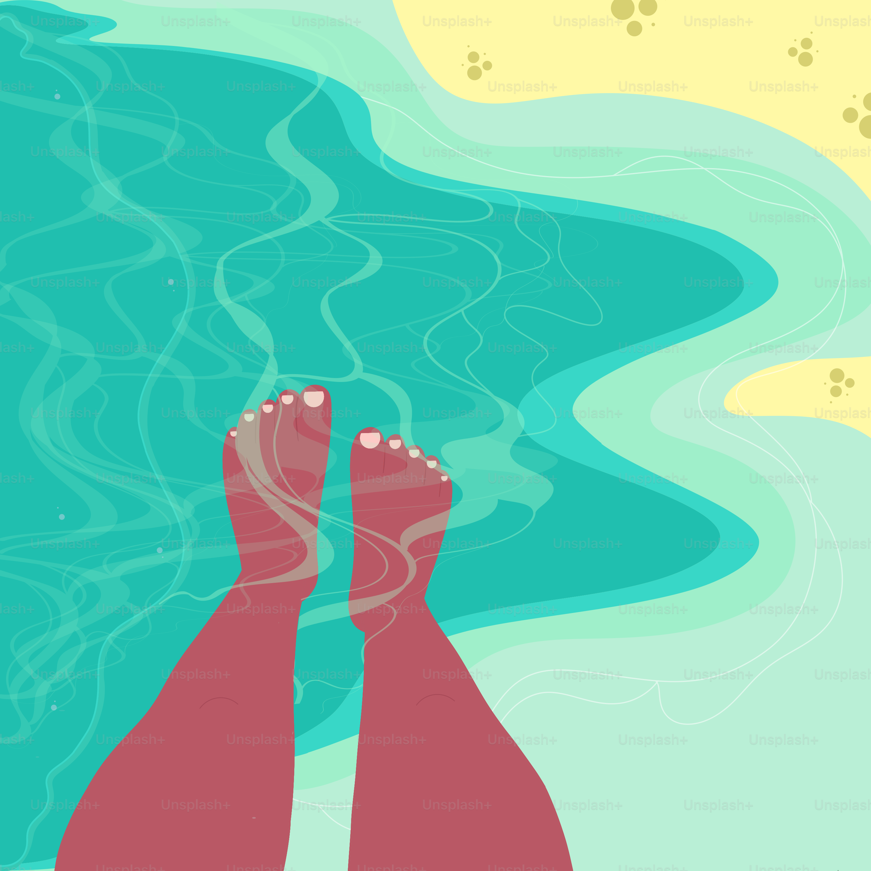 Feet submerged in the turquoise sea.