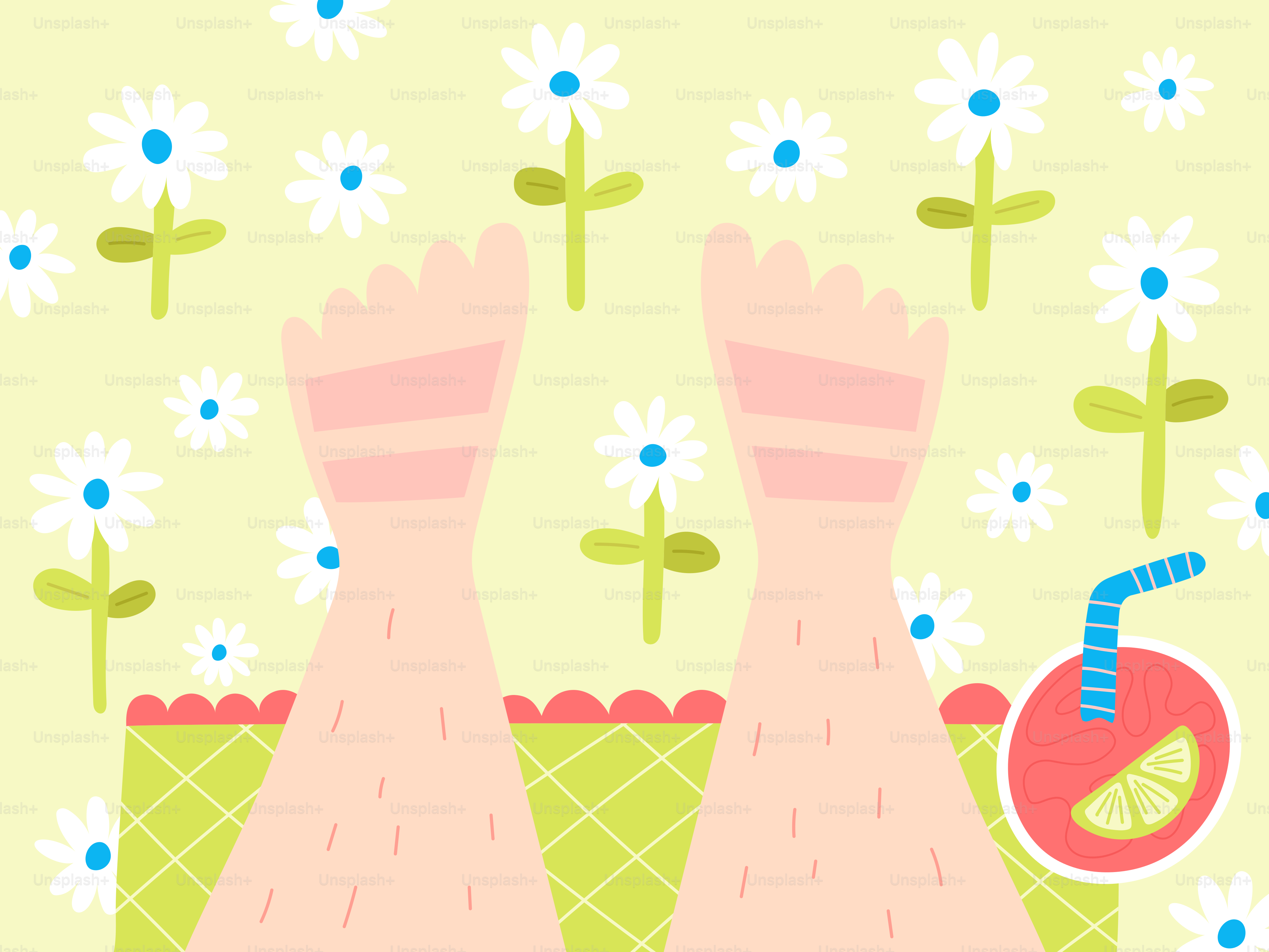 Feet, juice, and flowers.