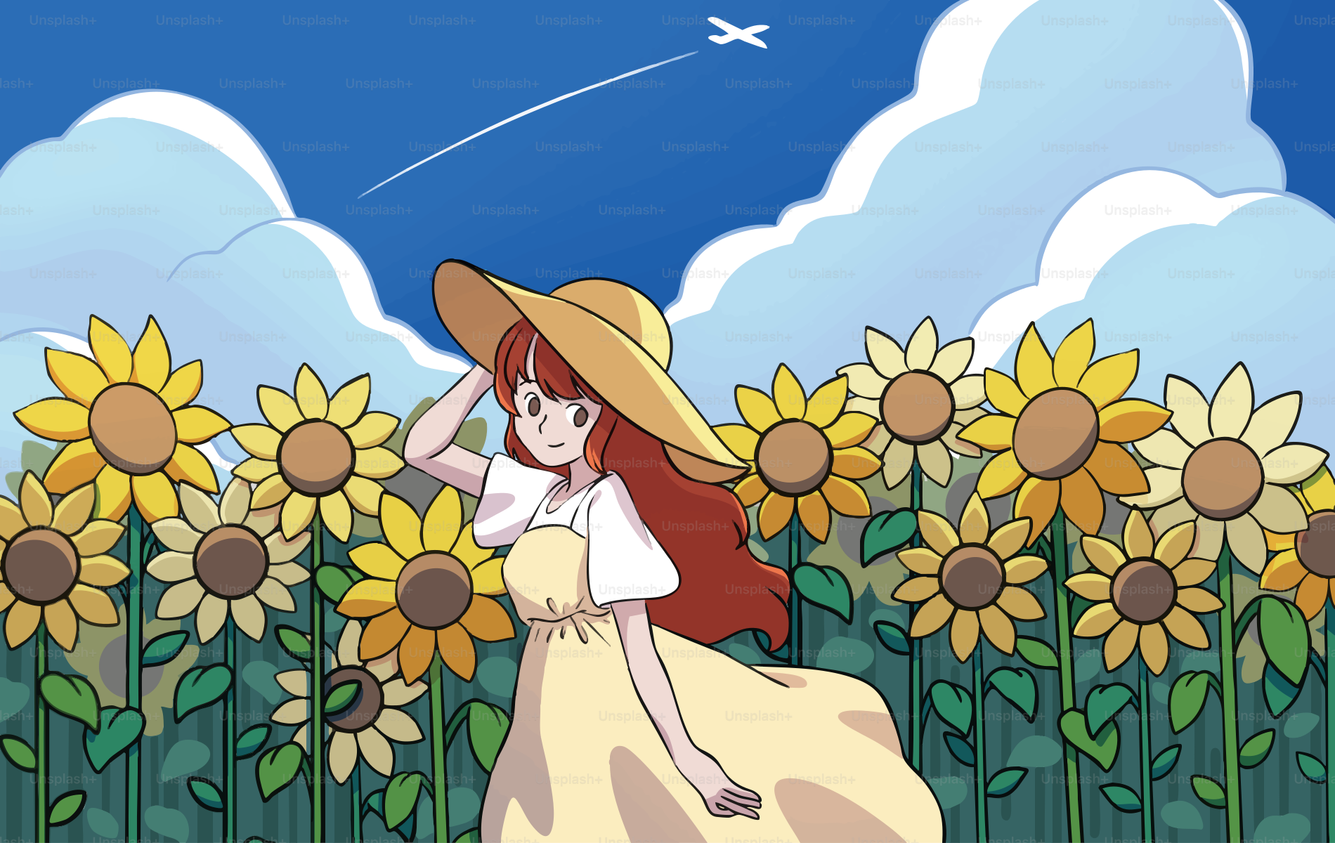 화창한 날 해바라기 밭에 서 있는 여자. 벡터 – Unsplash의 소녀 이미지, image size:3000x1894