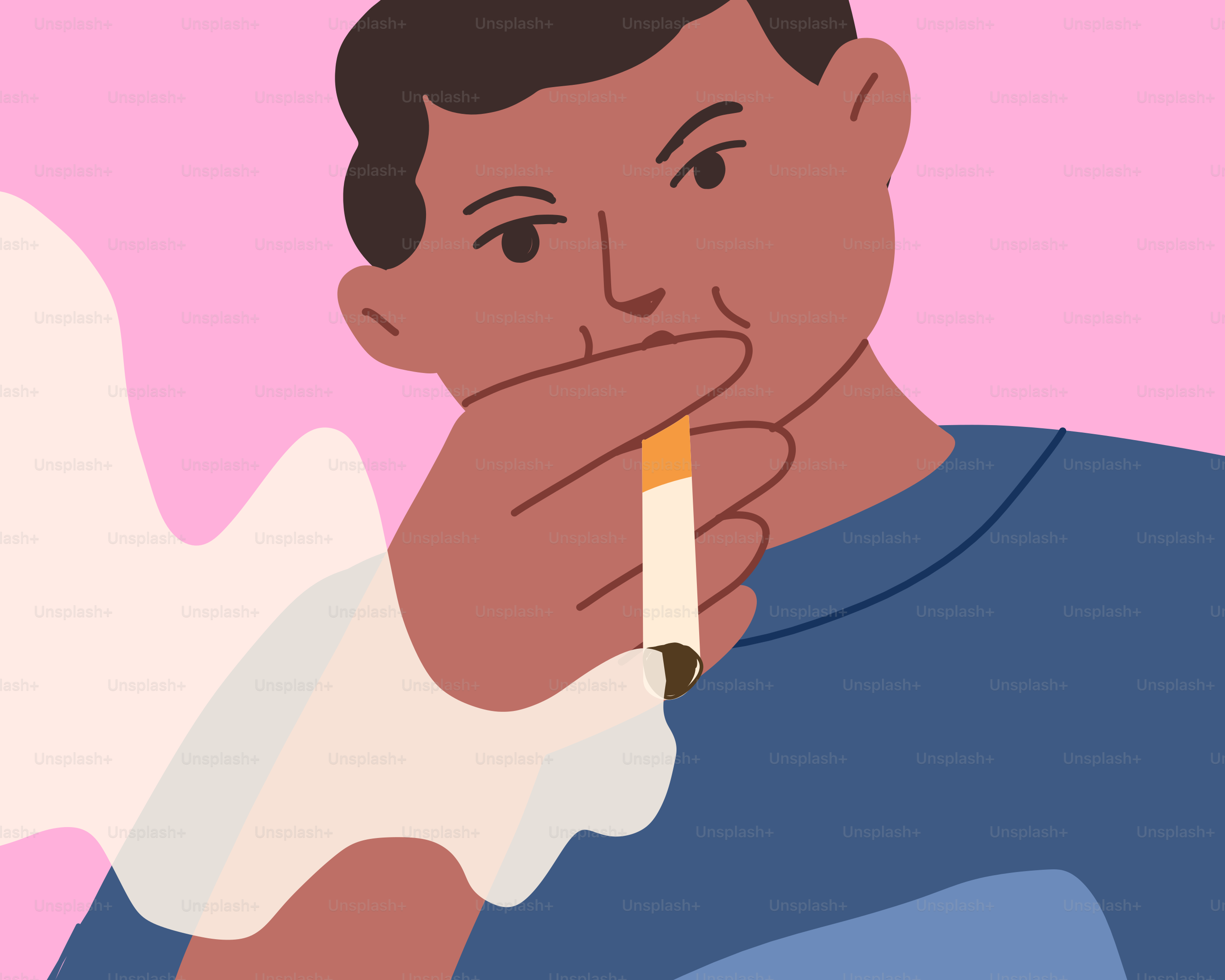 A person smokes a cigarette with smoke.