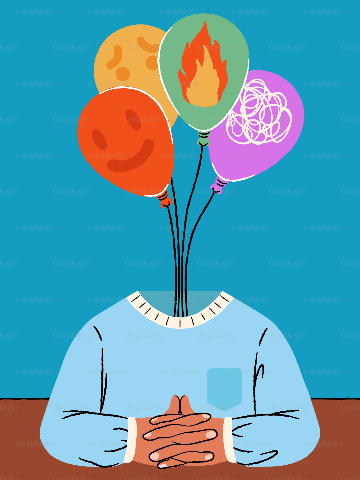Emosi seseorang diwakili oleh balon berwarna-warni.