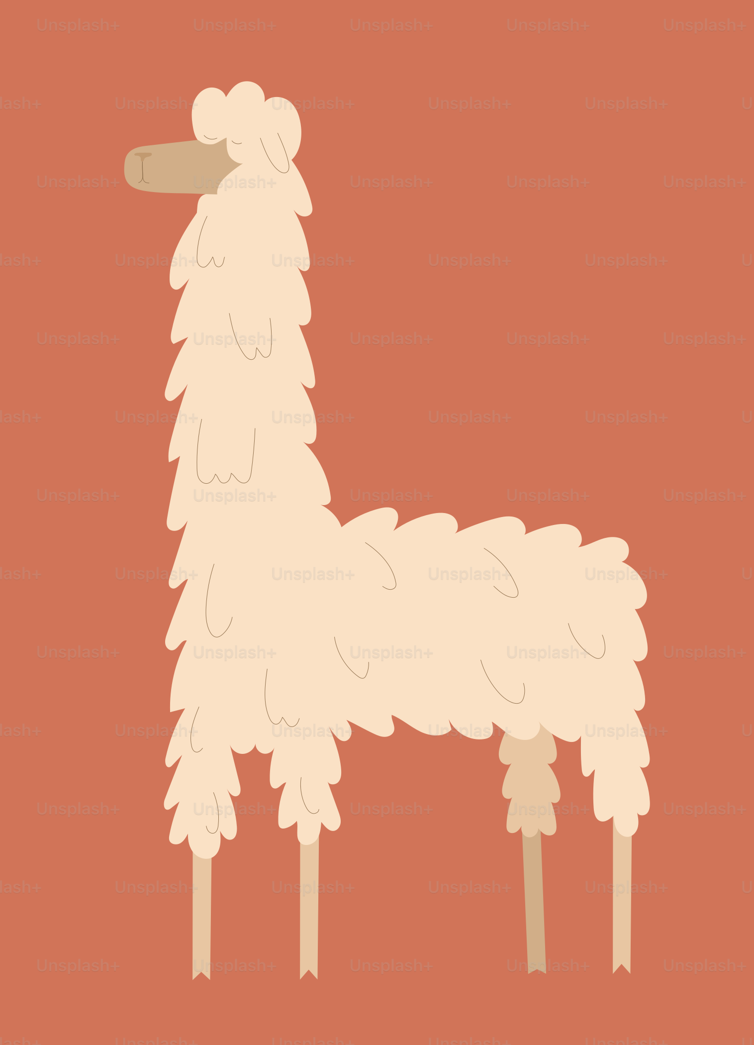 A cartoon llama stands against a rustic orange background.