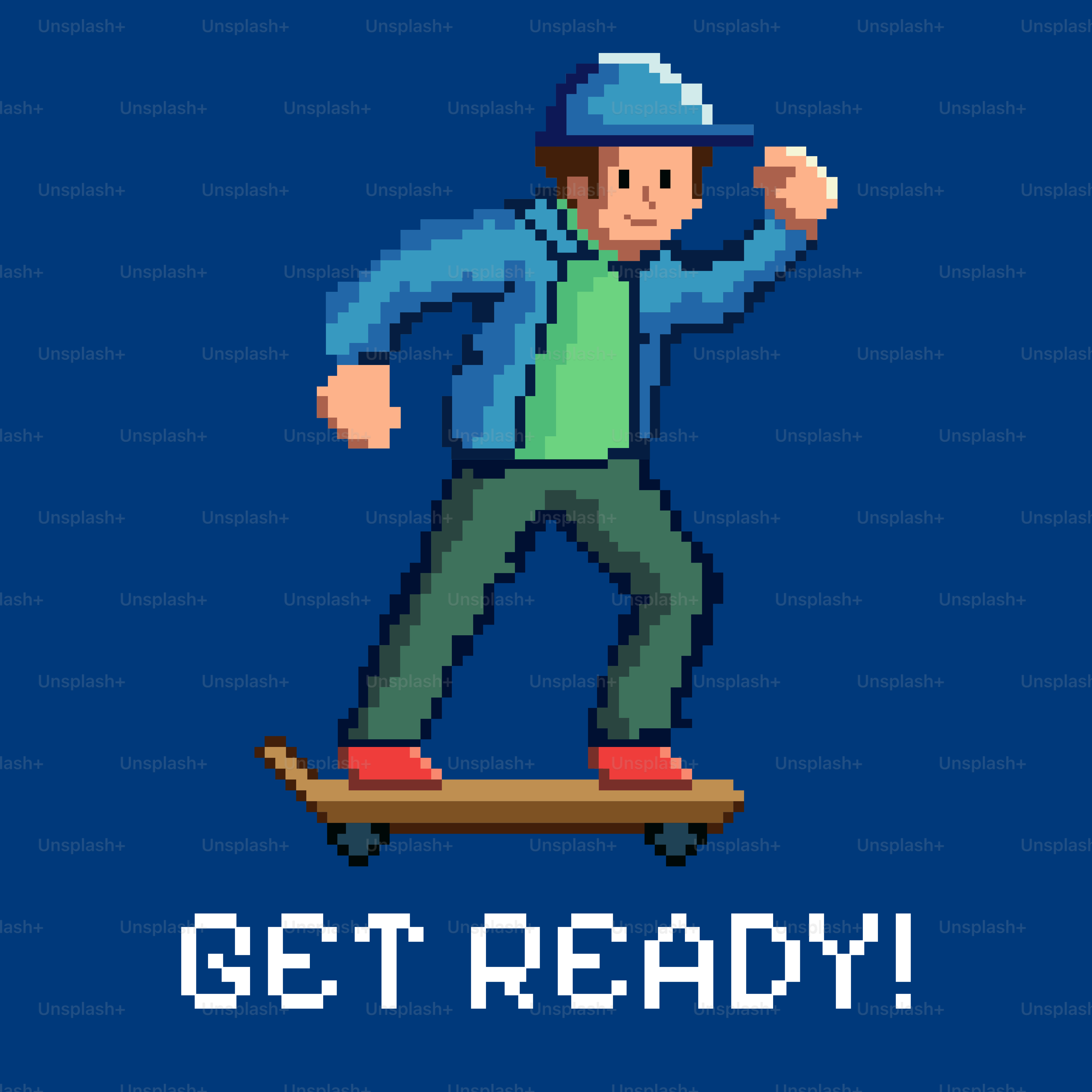 Ein Junge fährt Skateboard, bereit zum Losfahren.