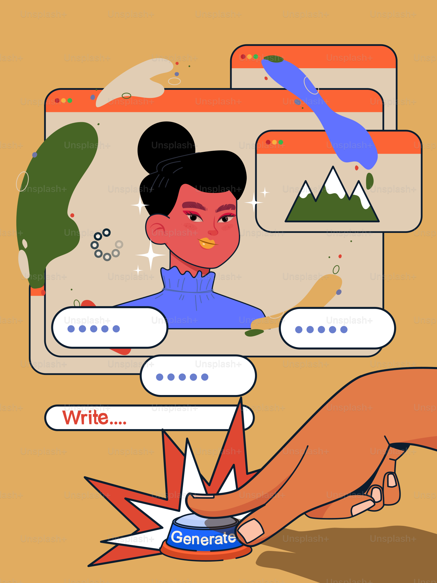Woman uses ai generator to create content.