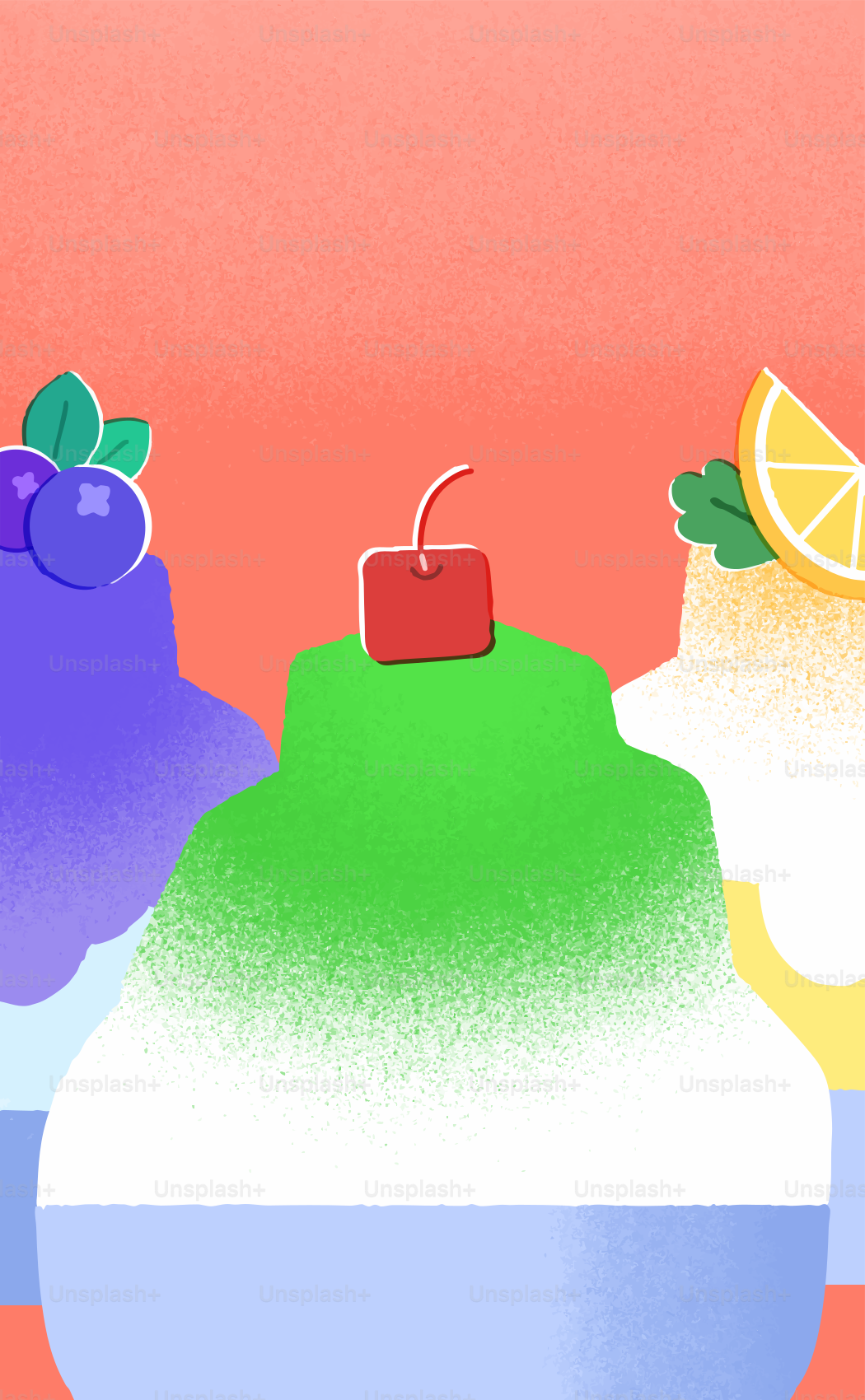 Postres coloridos con ingredientes de fruta están en la imagen.