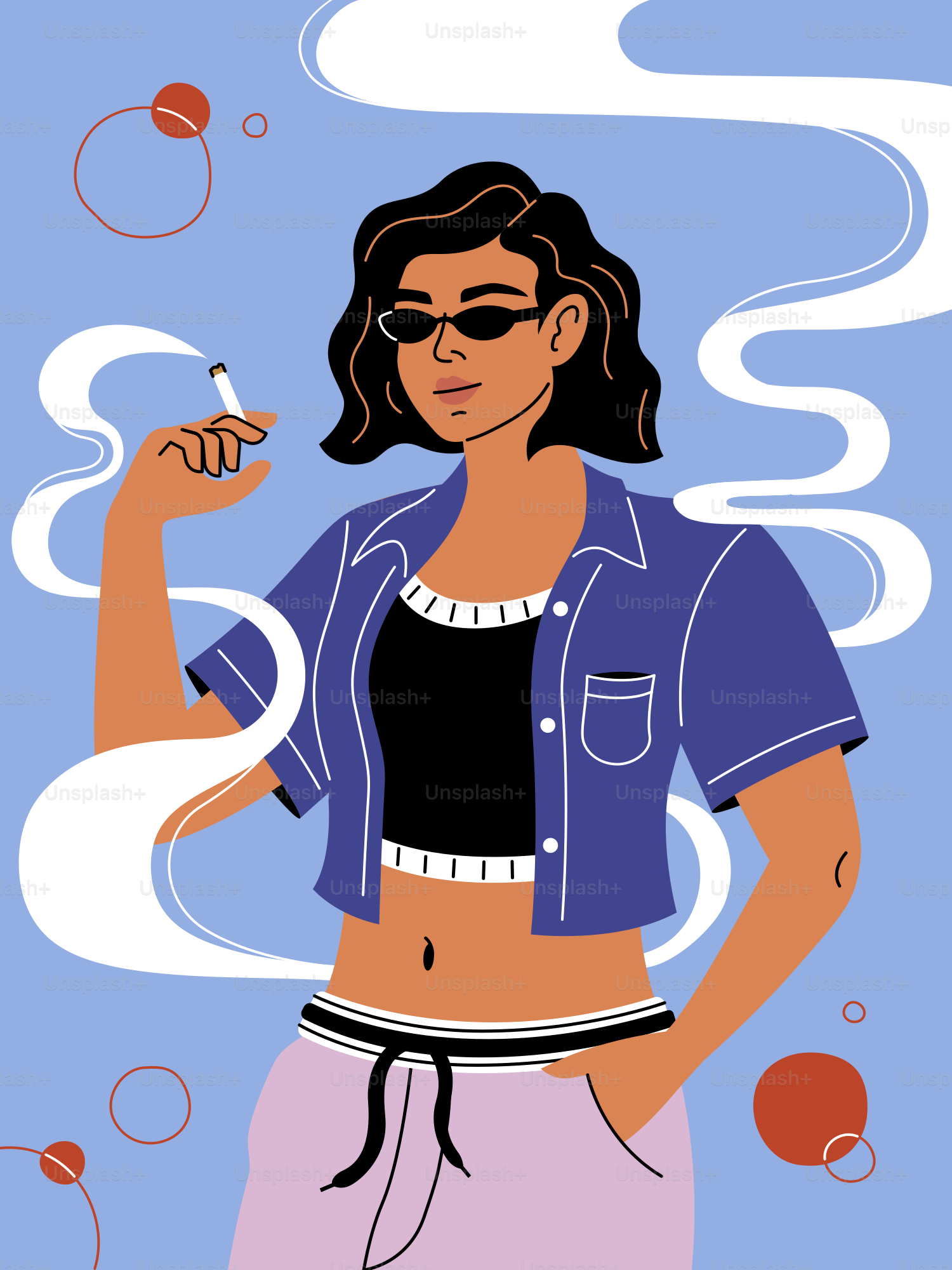 A stylish woman smokes a cigarette.