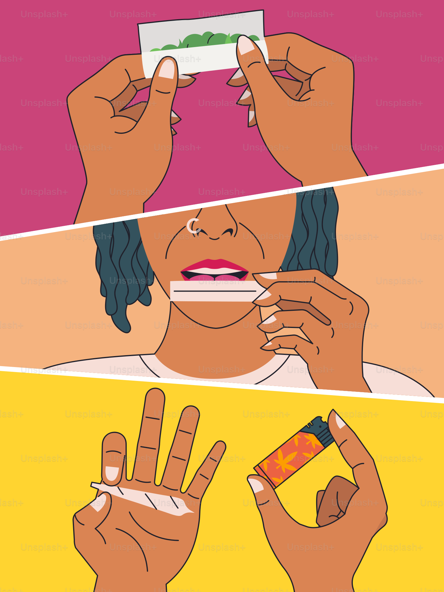 Person rolling a joint in a step-by-step process.