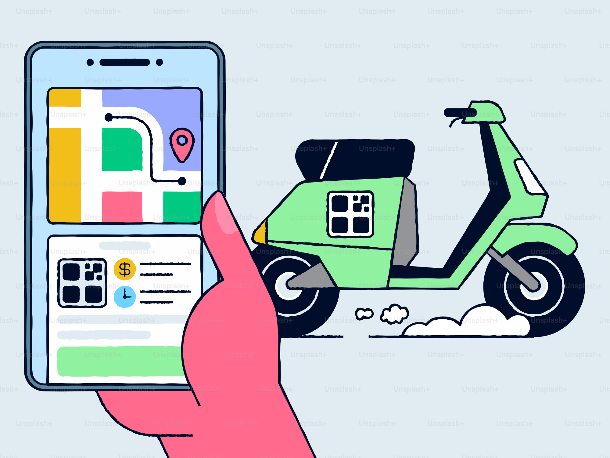 Ordering a scooter with a mobile app.