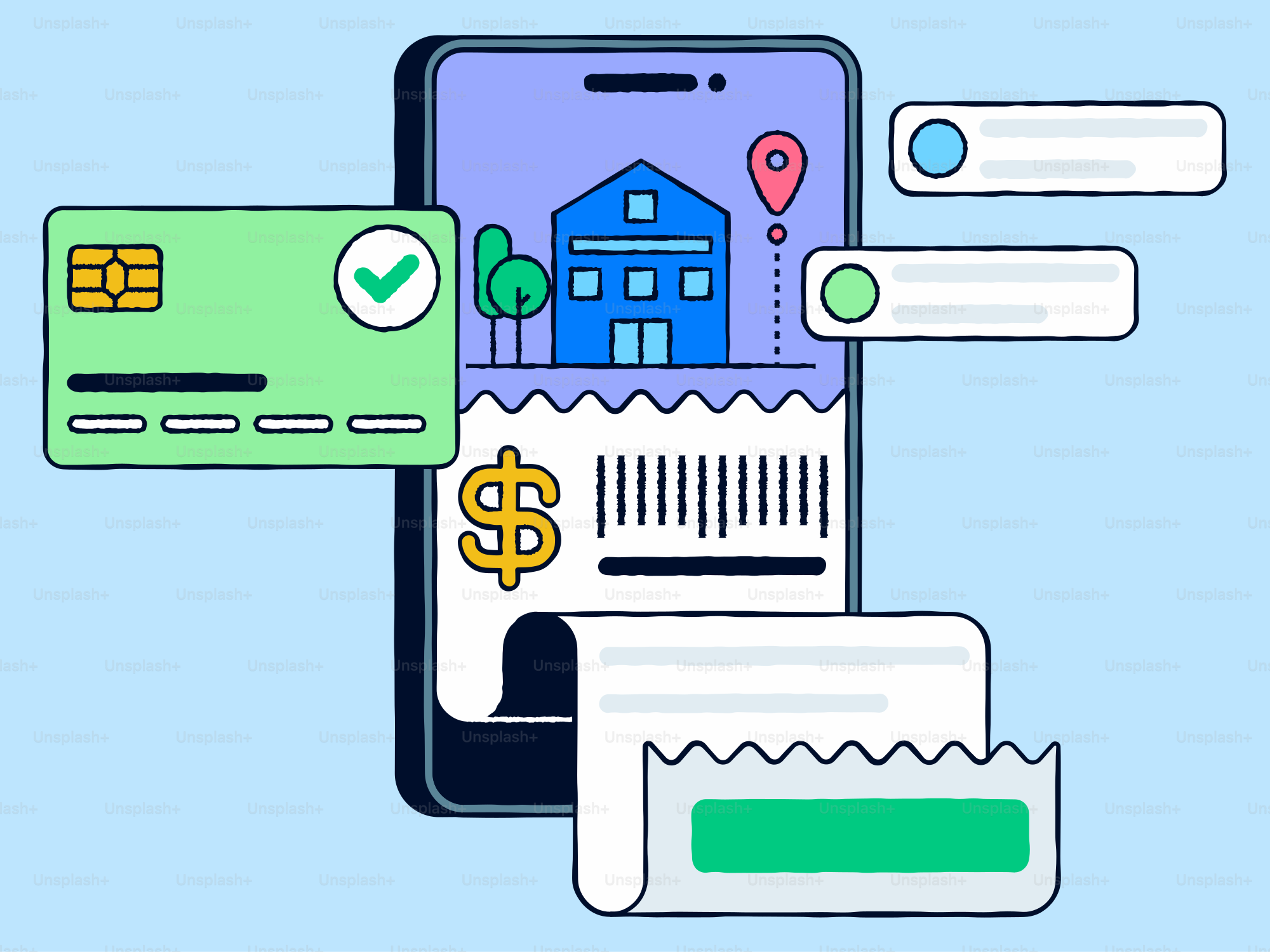 Mobile payment and banking app illustration.