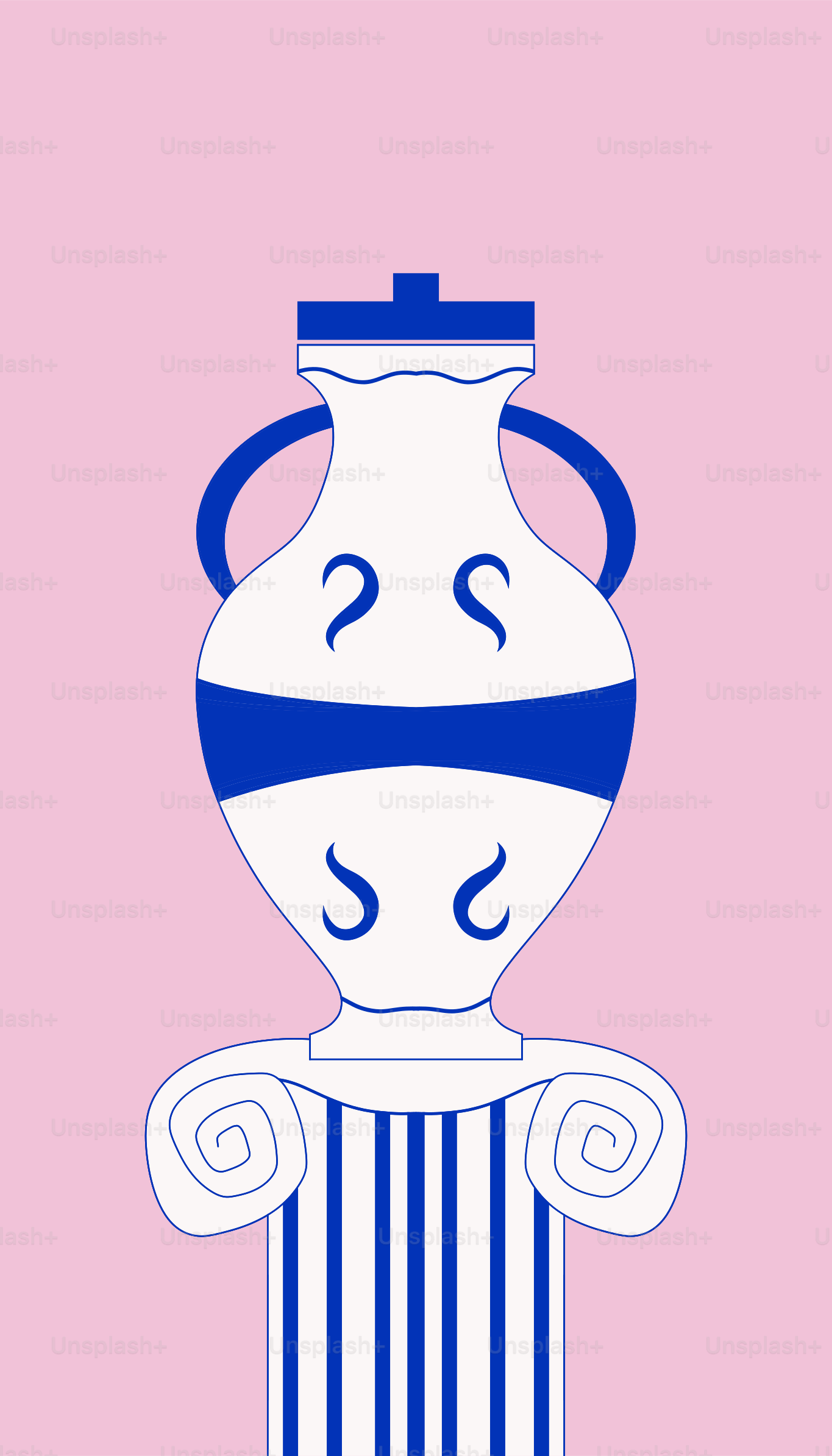 A vase sits atop a column against a pink background.