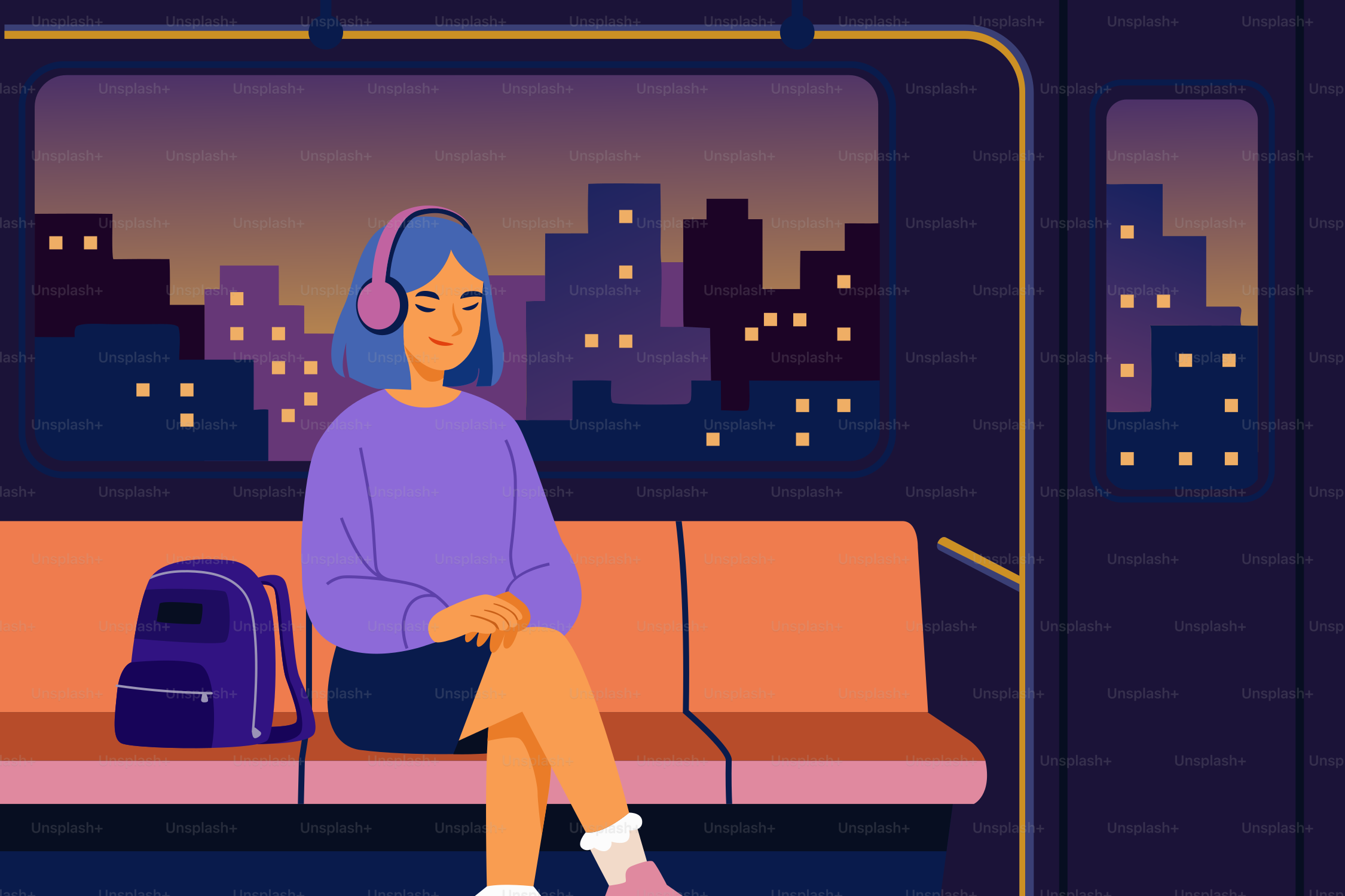 A person listens to music on a train.