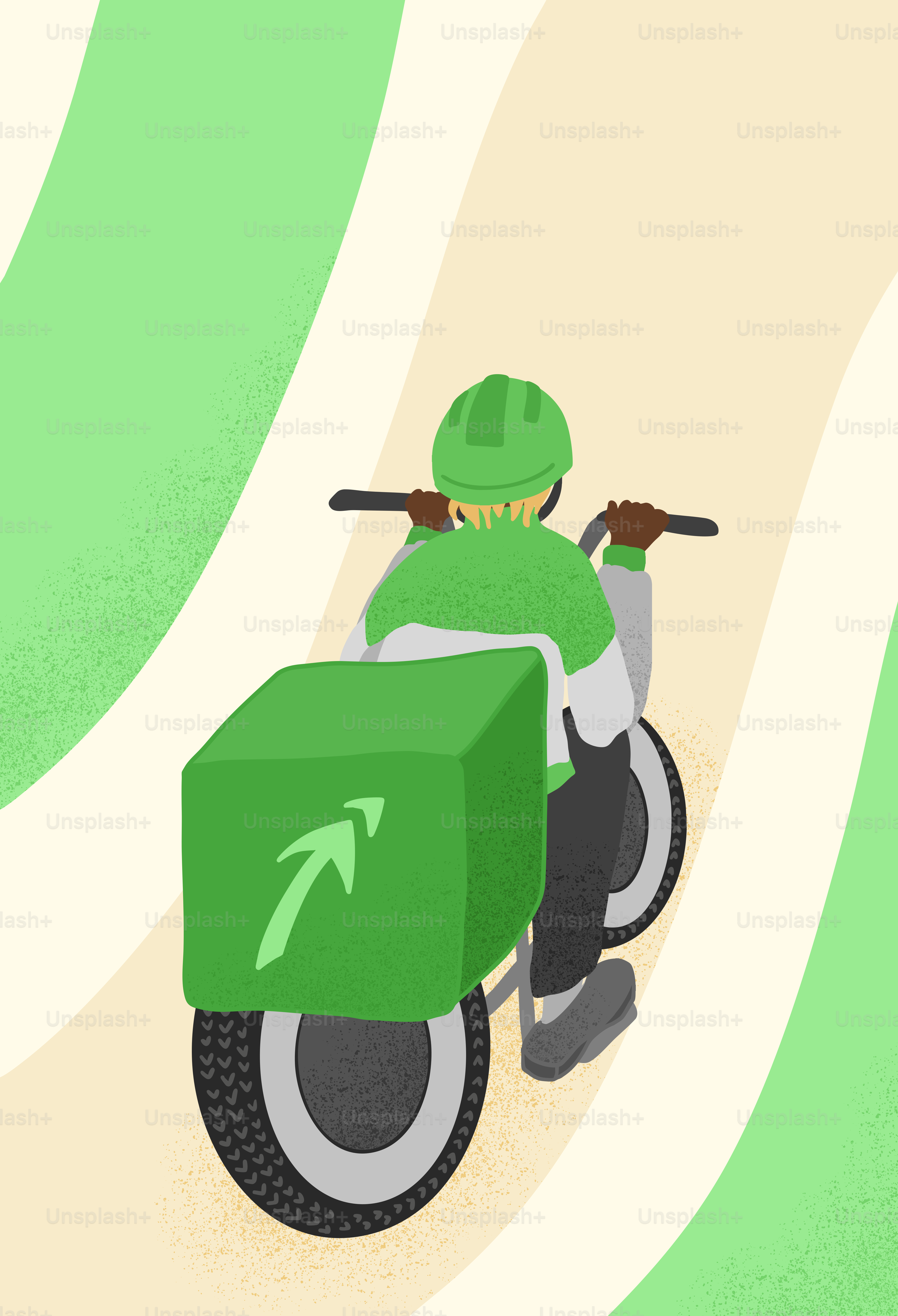Der Lieferant fährt Fahrrad mit einem Paket.