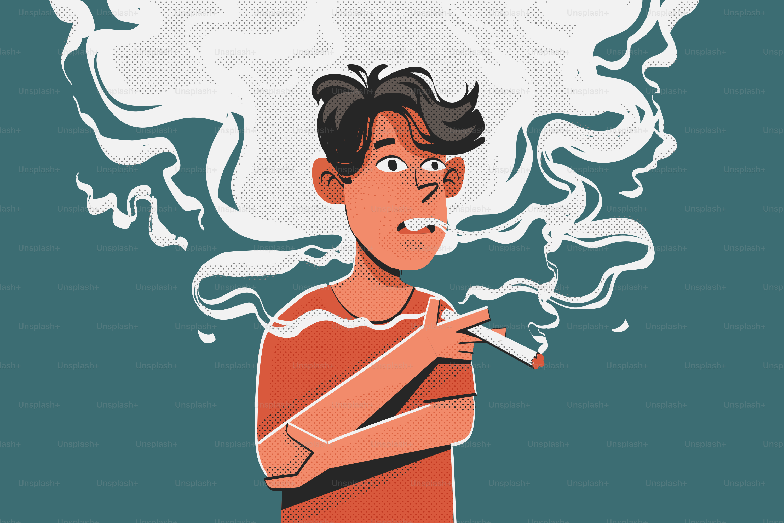 A man smokes a cigarette with worry.